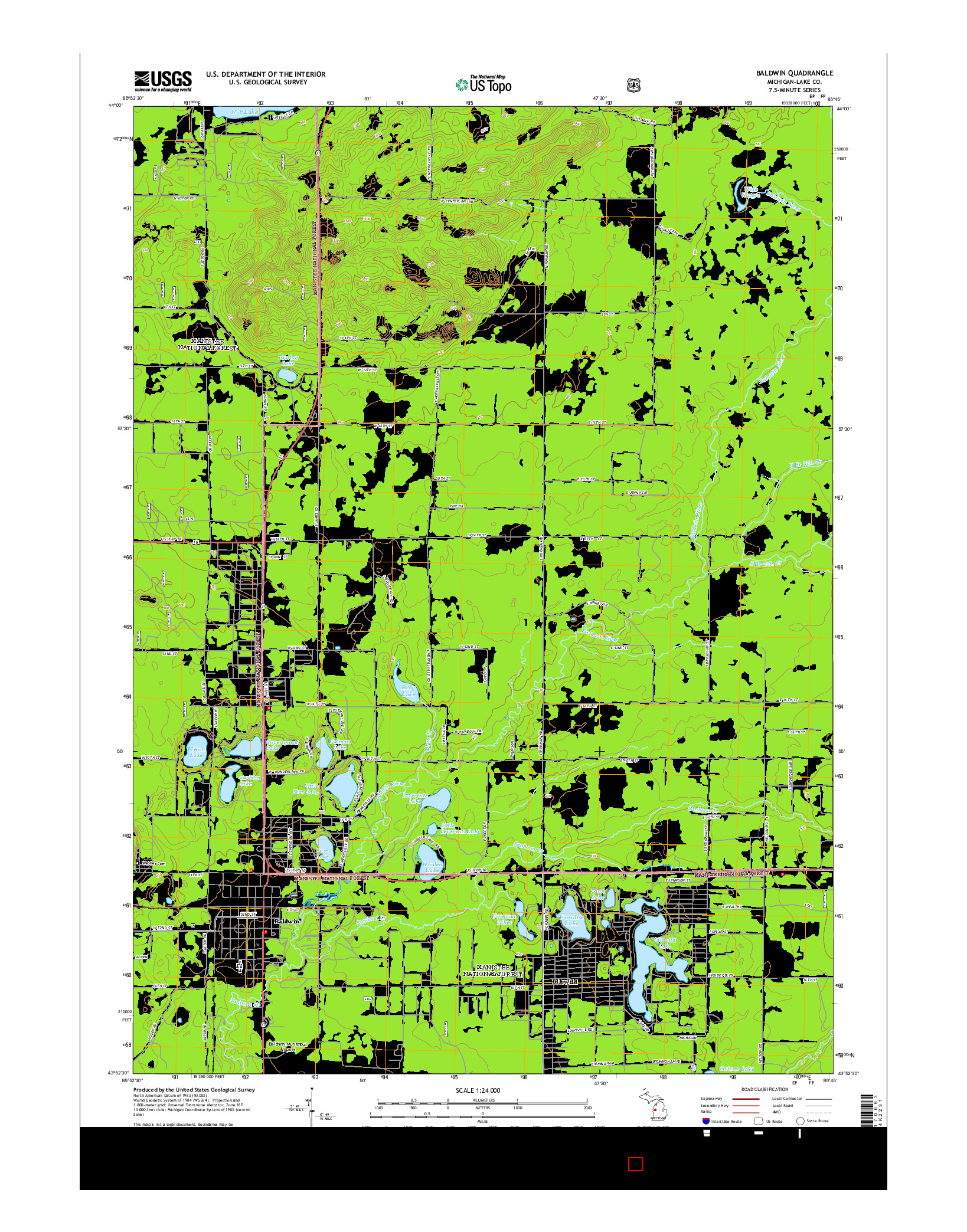 USGS US TOPO 7.5-MINUTE MAP FOR BALDWIN, MI 2014