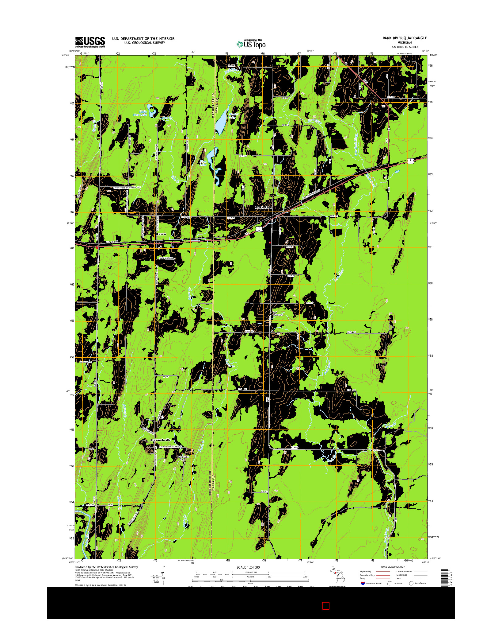 USGS US TOPO 7.5-MINUTE MAP FOR BARK RIVER, MI 2014