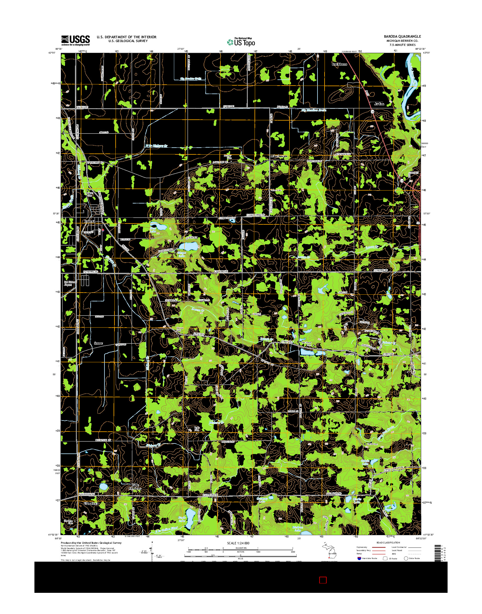 USGS US TOPO 7.5-MINUTE MAP FOR BARODA, MI 2014