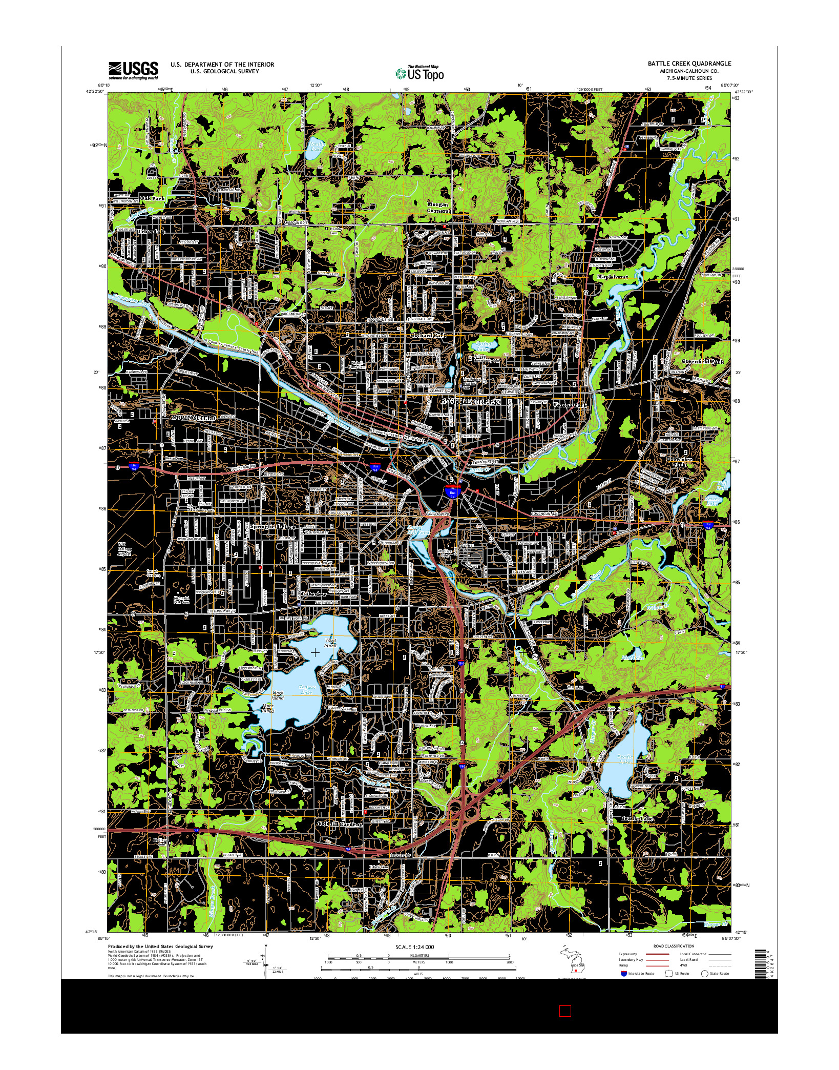 USGS US TOPO 7.5-MINUTE MAP FOR BATTLE CREEK, MI 2014