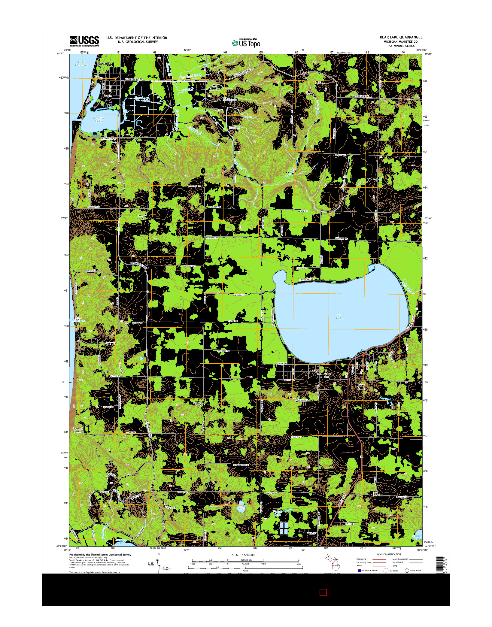 USGS US TOPO 7.5-MINUTE MAP FOR BEAR LAKE, MI 2014