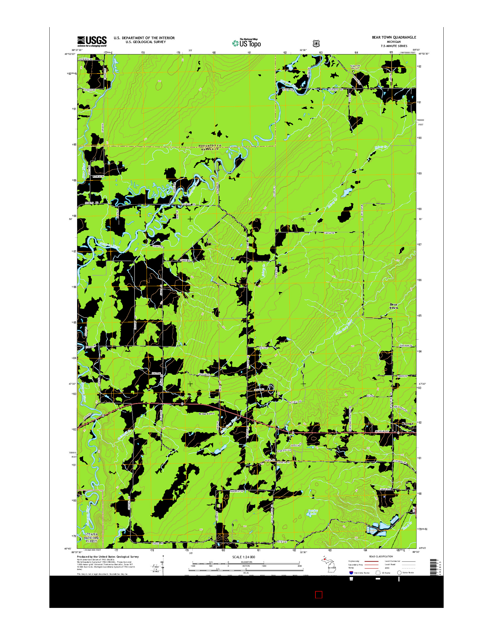 USGS US TOPO 7.5-MINUTE MAP FOR BEAR TOWN, MI 2014