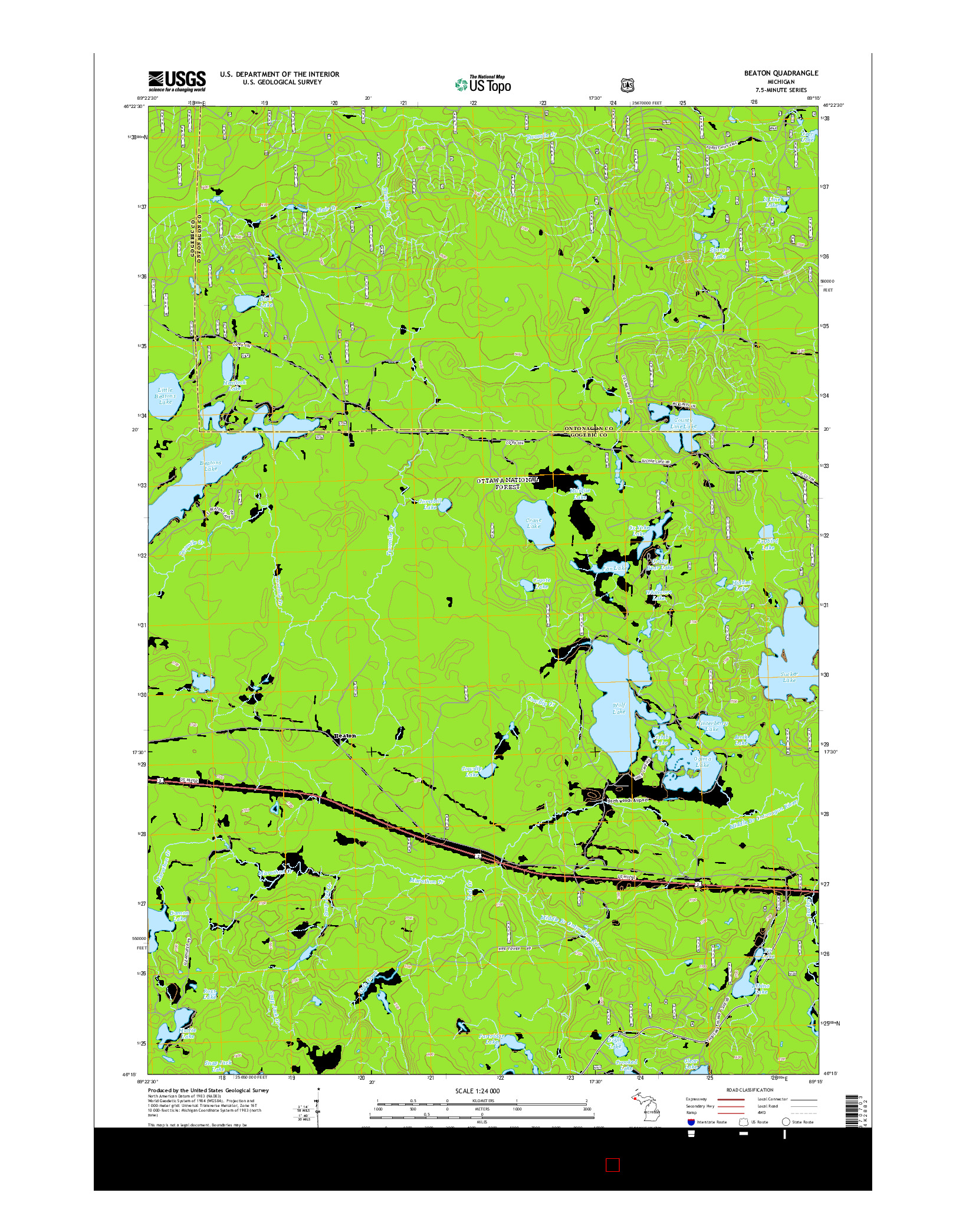 USGS US TOPO 7.5-MINUTE MAP FOR BEATON, MI 2014
