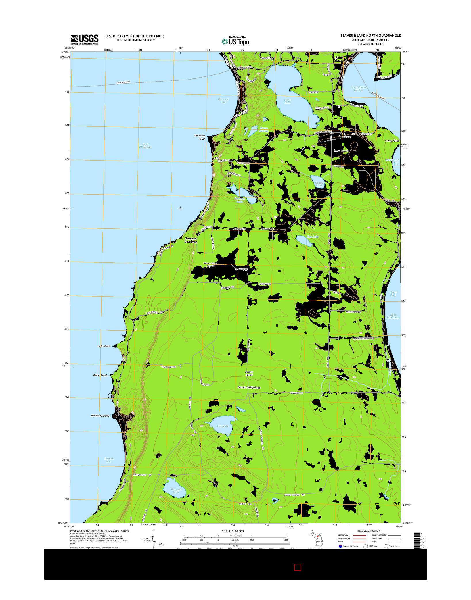 USGS US TOPO 7.5-MINUTE MAP FOR BEAVER ISLAND NORTH, MI 2014