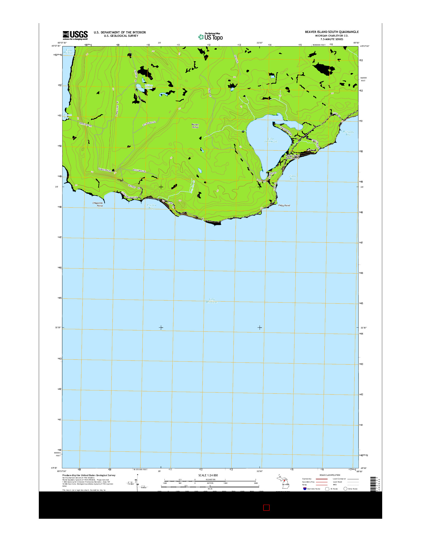 USGS US TOPO 7.5-MINUTE MAP FOR BEAVER ISLAND SOUTH, MI 2014