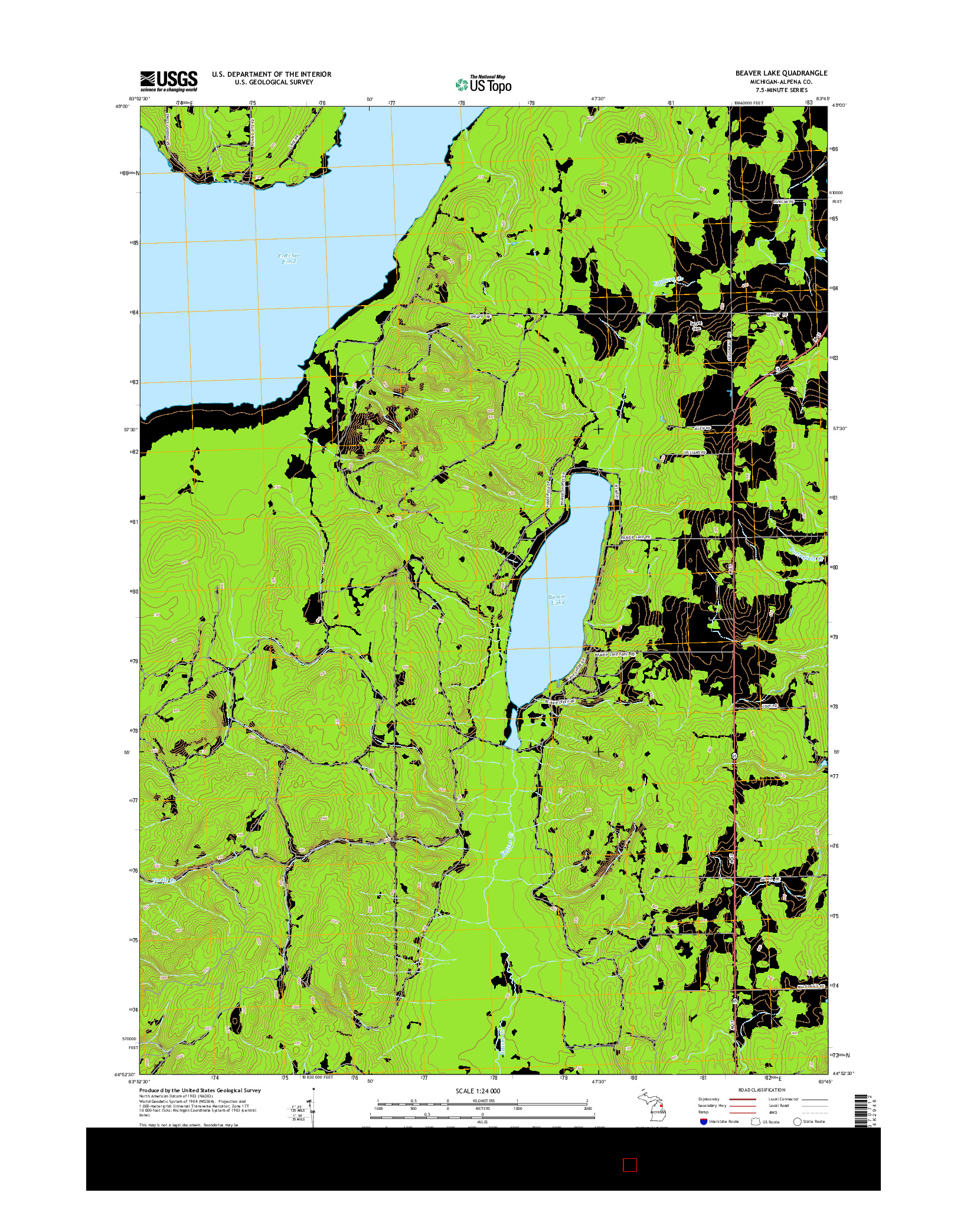 USGS US TOPO 7.5-MINUTE MAP FOR BEAVER LAKE, MI 2014