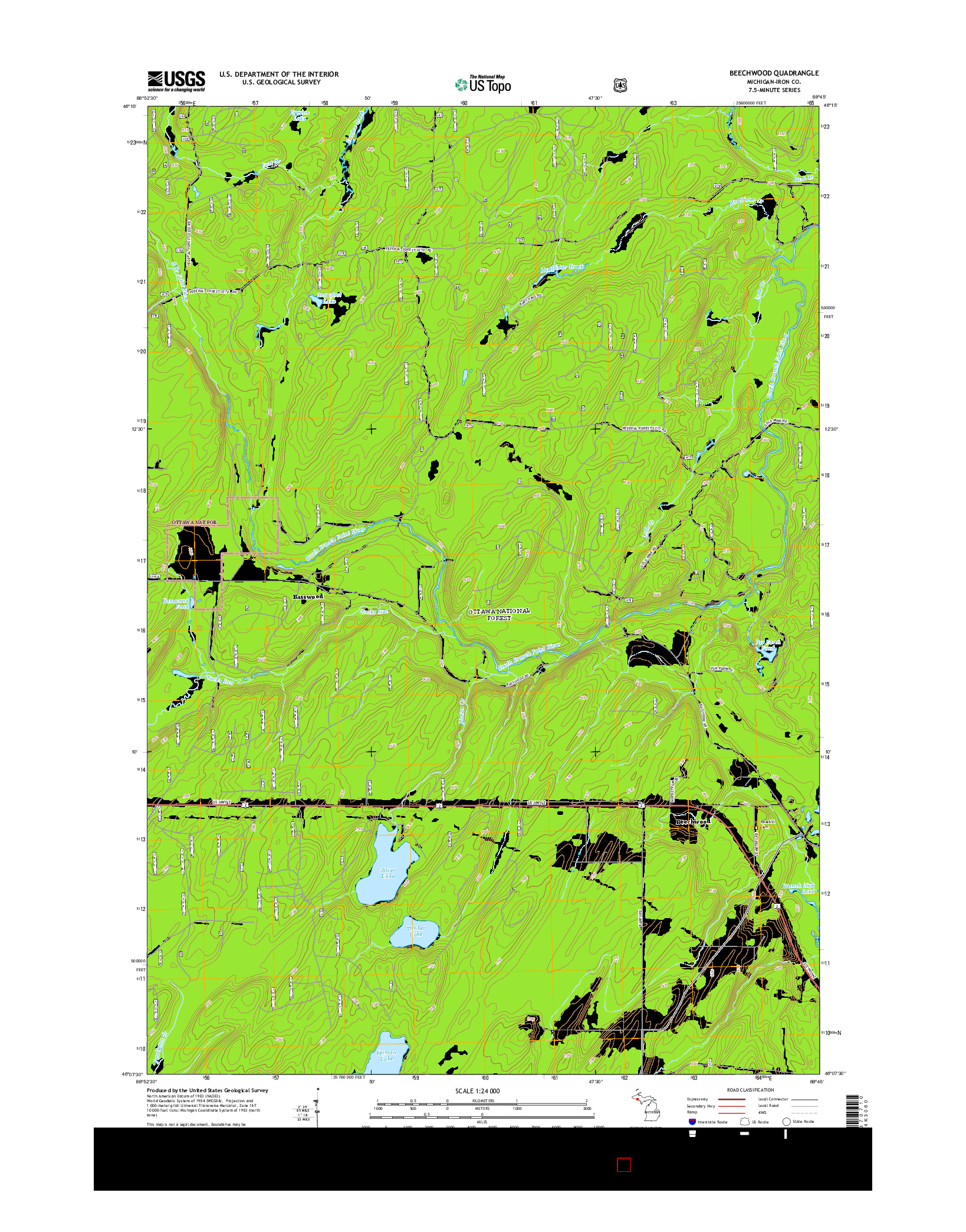 USGS US TOPO 7.5-MINUTE MAP FOR BEECHWOOD, MI 2014