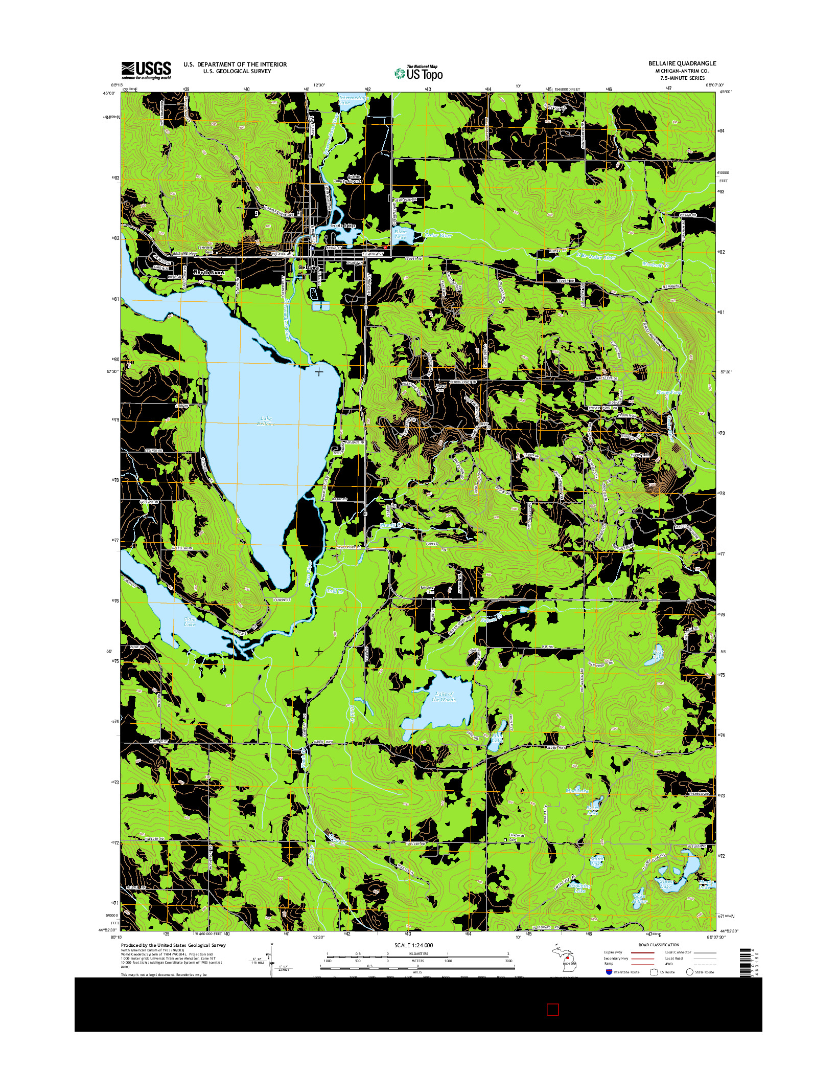 USGS US TOPO 7.5-MINUTE MAP FOR BELLAIRE, MI 2014