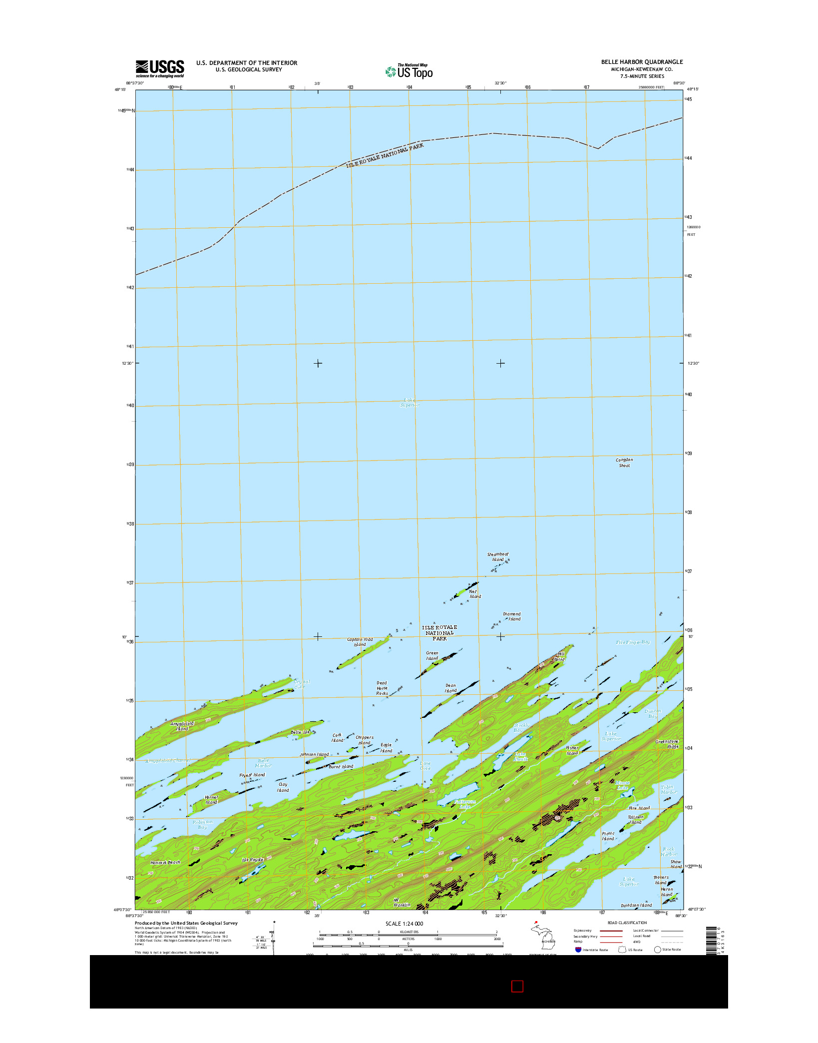 USGS US TOPO 7.5-MINUTE MAP FOR BELLE HARBOR, MI 2014