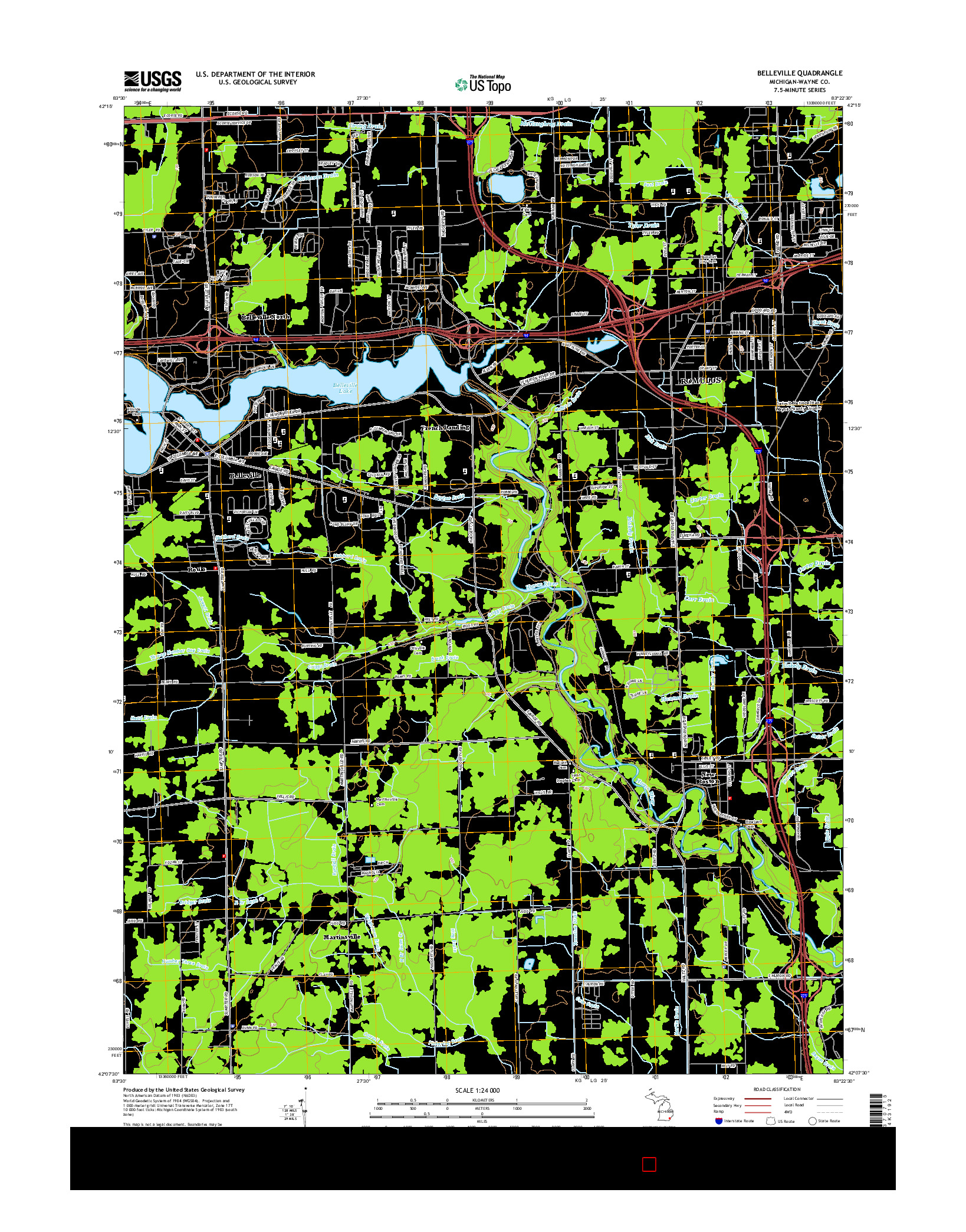 USGS US TOPO 7.5-MINUTE MAP FOR BELLEVILLE, MI 2014