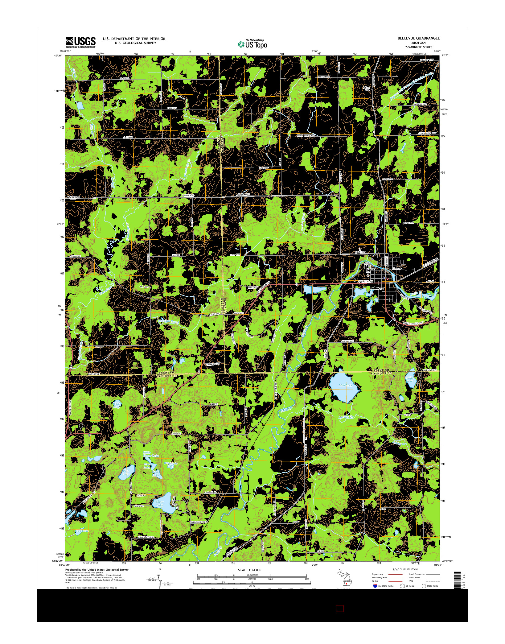 USGS US TOPO 7.5-MINUTE MAP FOR BELLEVUE, MI 2014