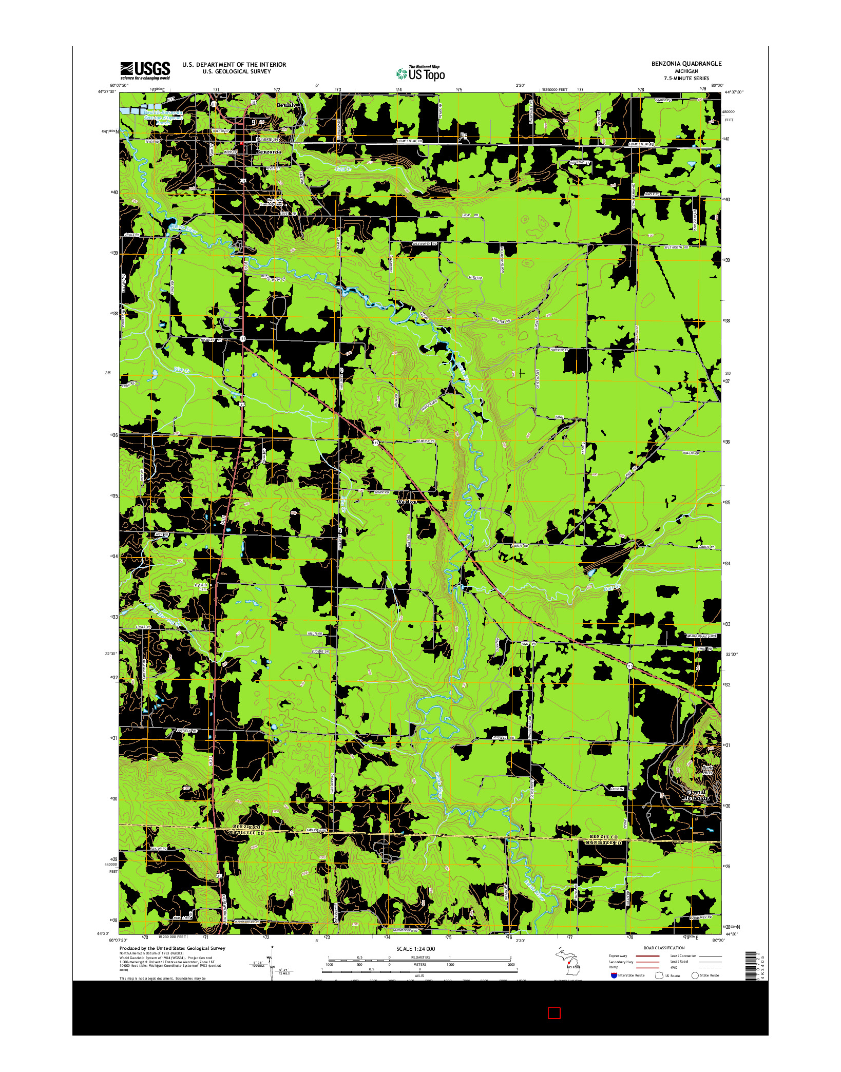 USGS US TOPO 7.5-MINUTE MAP FOR BENZONIA, MI 2014