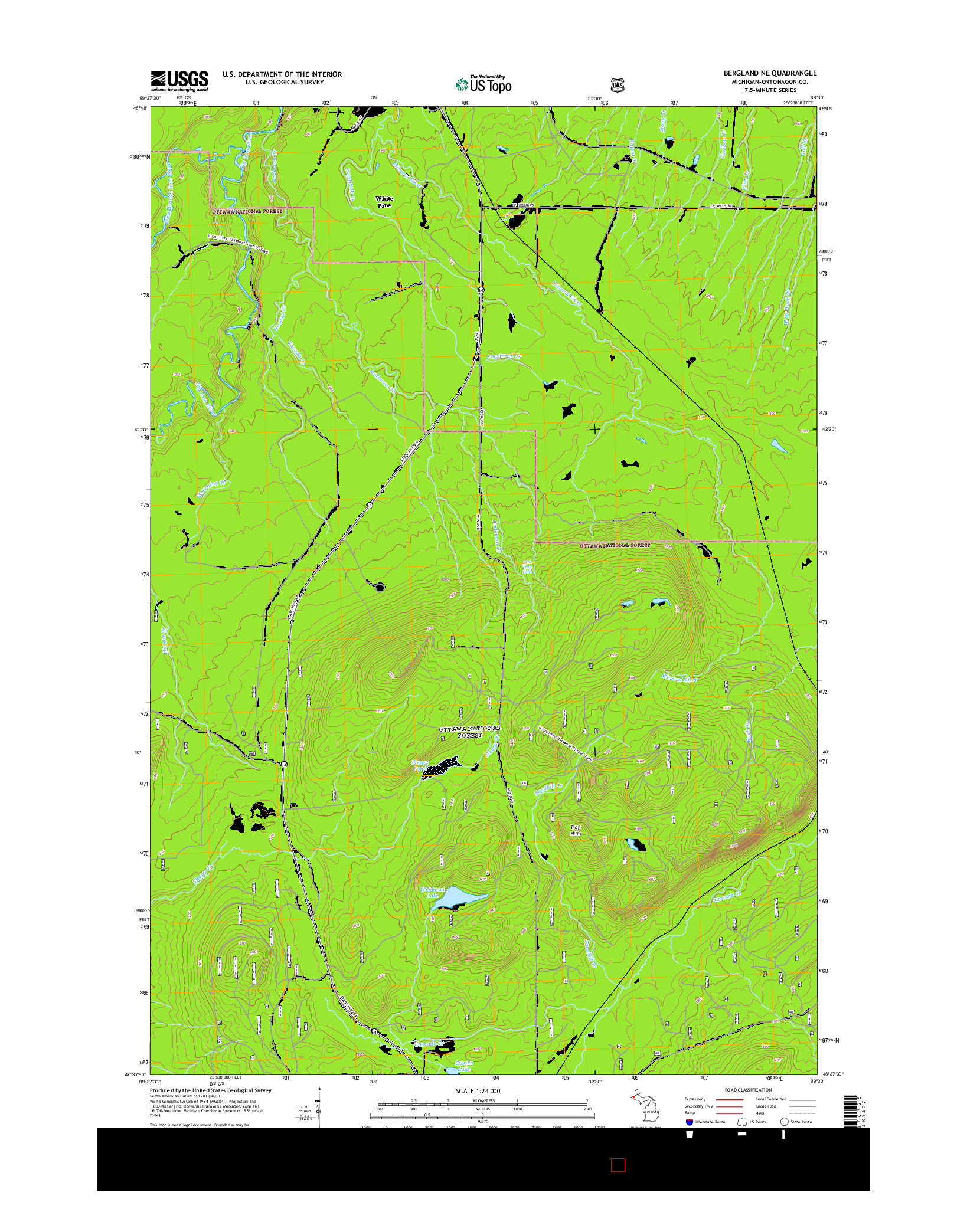 USGS US TOPO 7.5-MINUTE MAP FOR BERGLAND NE, MI 2014