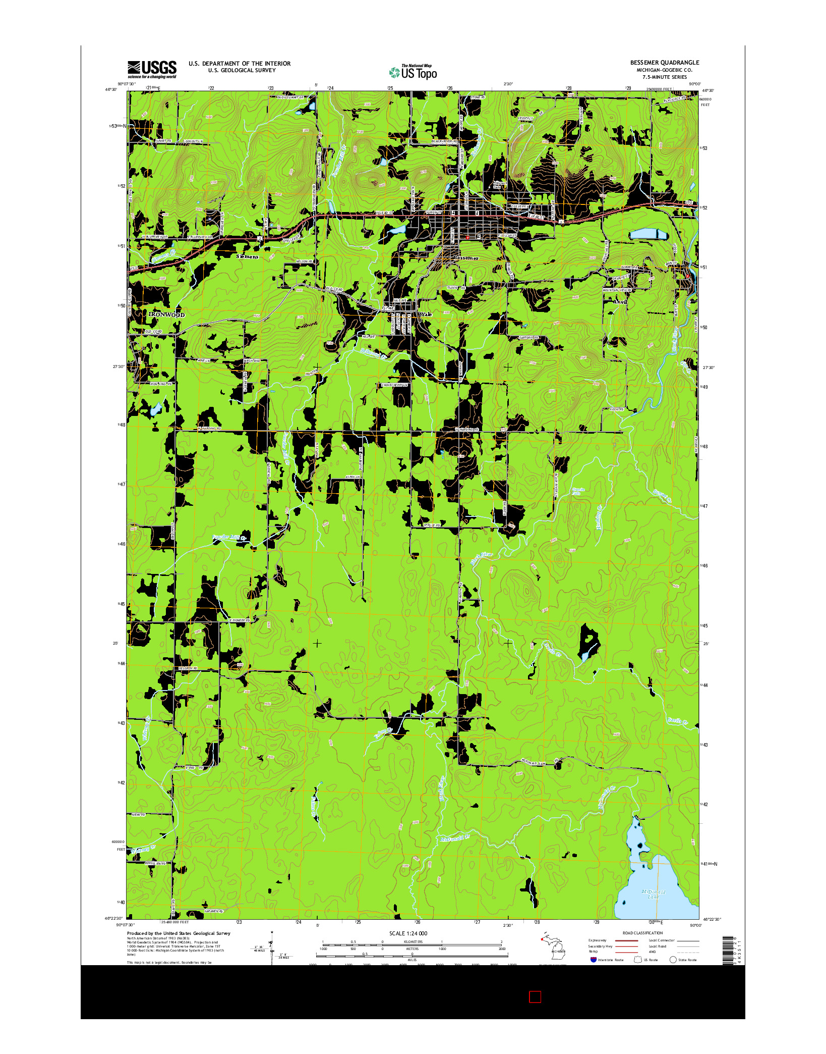 USGS US TOPO 7.5-MINUTE MAP FOR BESSEMER, MI 2014