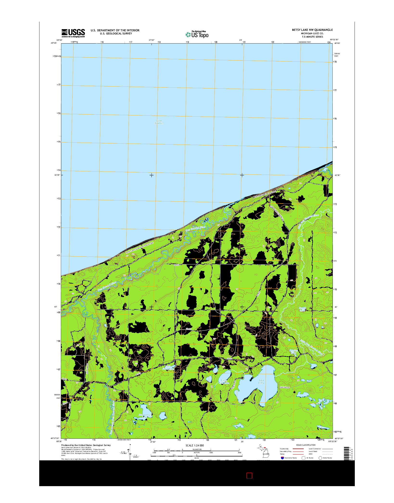 USGS US TOPO 7.5-MINUTE MAP FOR BETSY LAKE NW, MI 2014