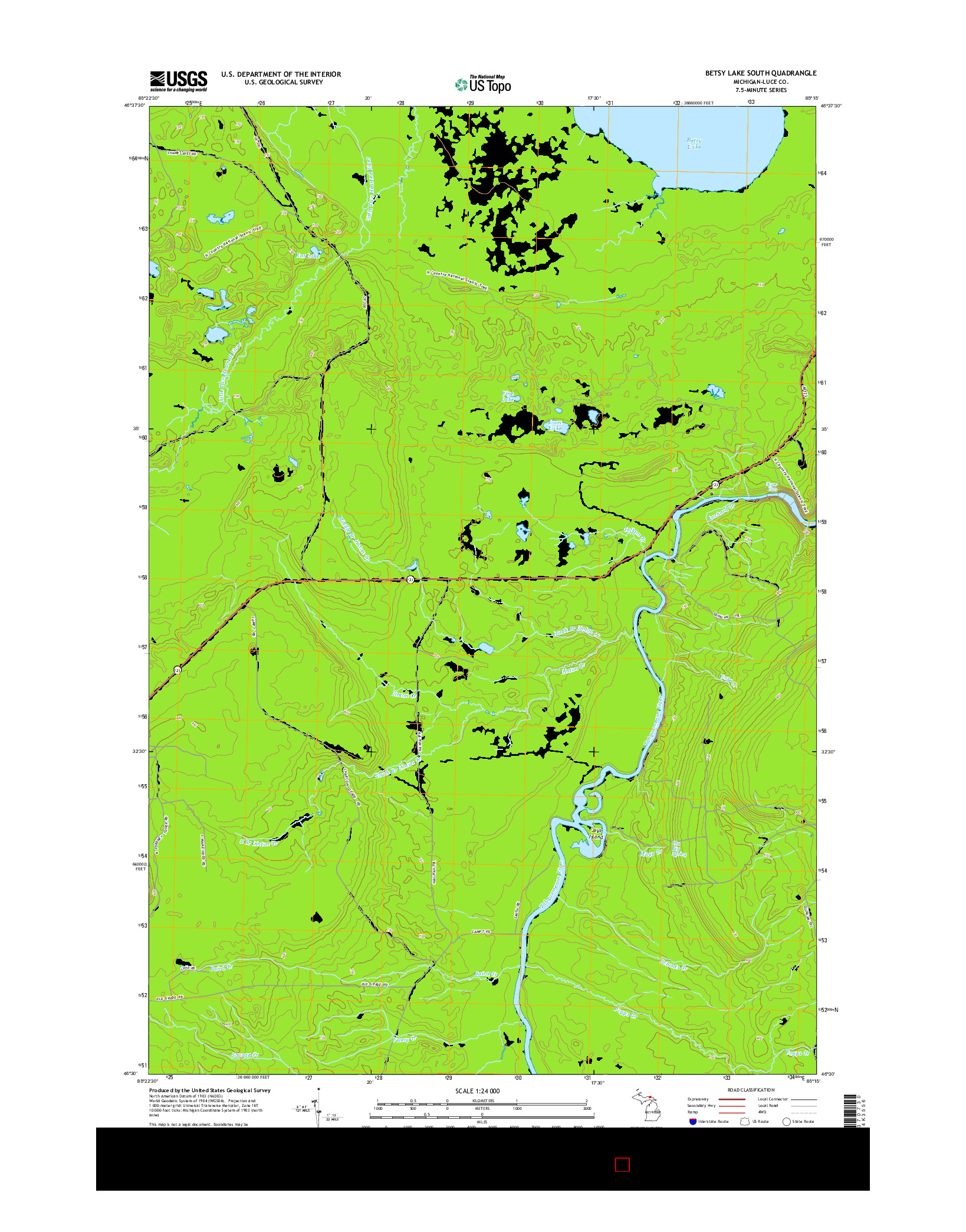 USGS US TOPO 7.5-MINUTE MAP FOR BETSY LAKE SOUTH, MI 2014