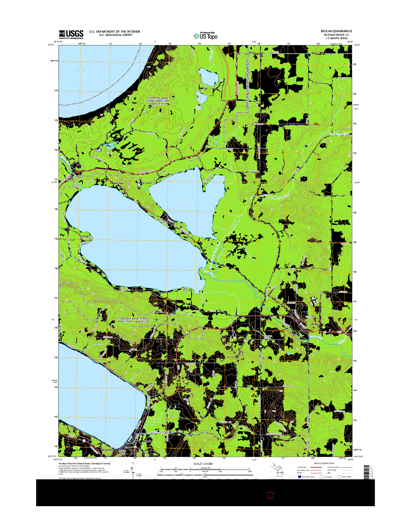 USGS US TOPO 7.5-MINUTE MAP FOR BEULAH, MI 2014