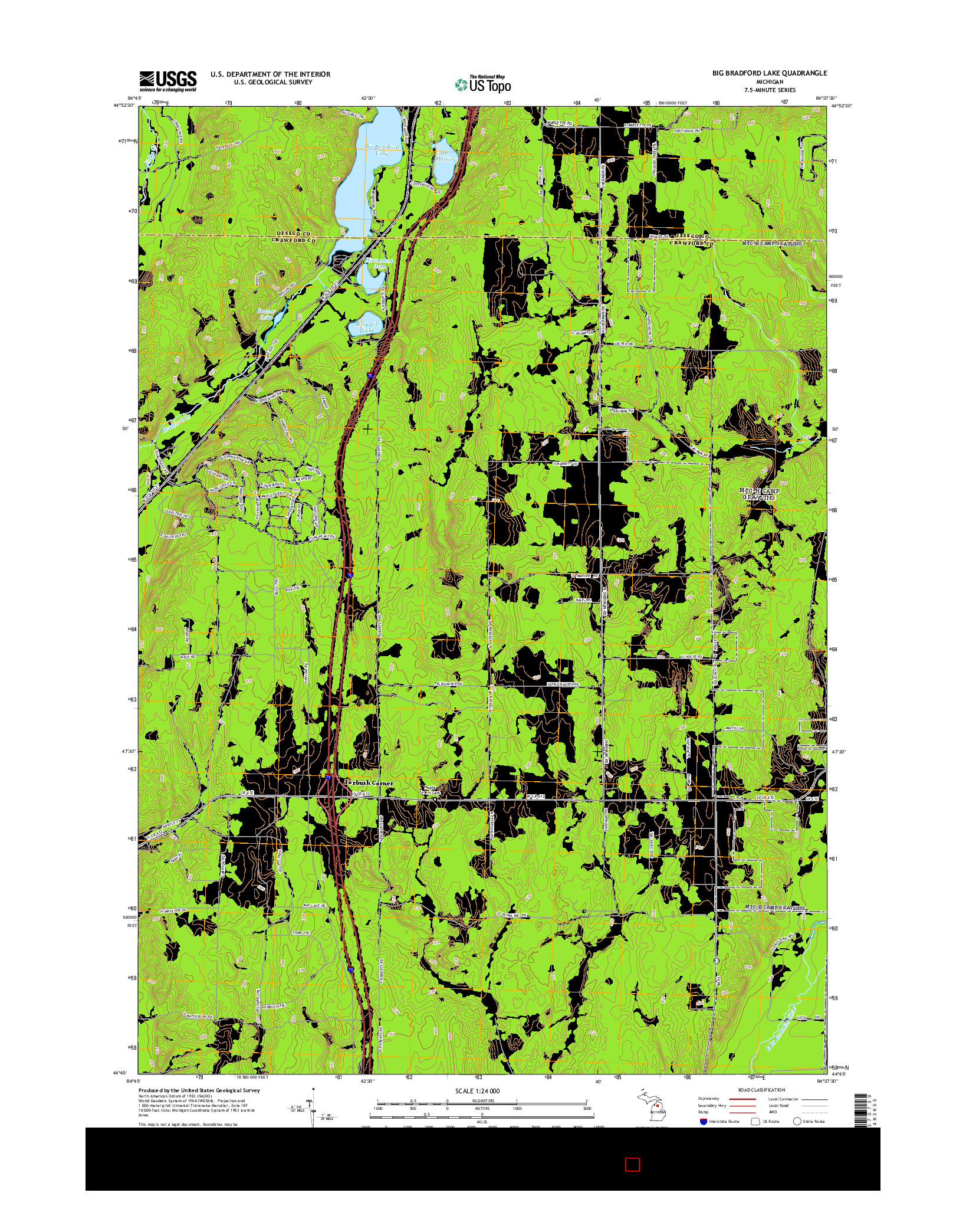 USGS US TOPO 7.5-MINUTE MAP FOR BIG BRADFORD LAKE, MI 2014