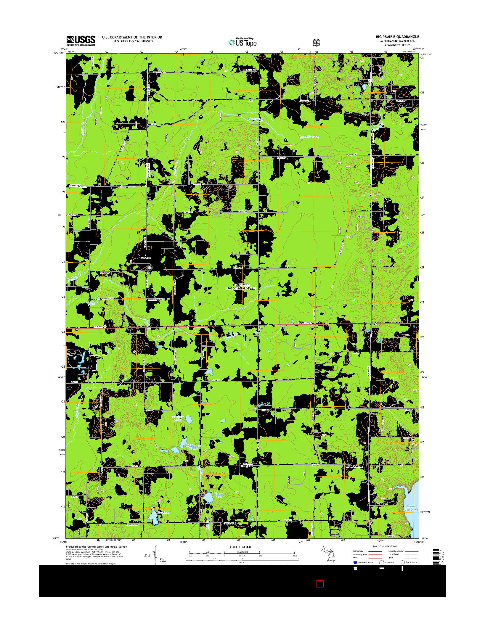 USGS US TOPO 7.5-MINUTE MAP FOR BIG PRAIRIE, MI 2014