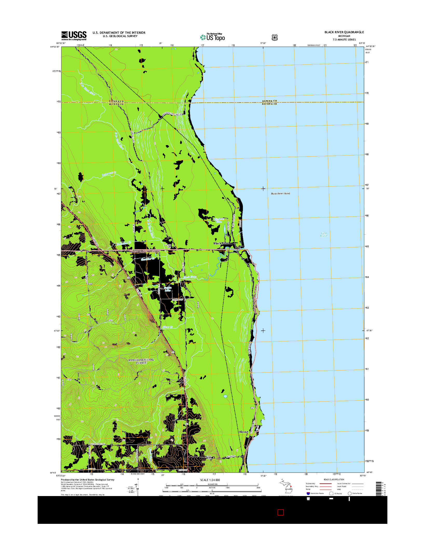 USGS US TOPO 7.5-MINUTE MAP FOR BLACK RIVER, MI 2014