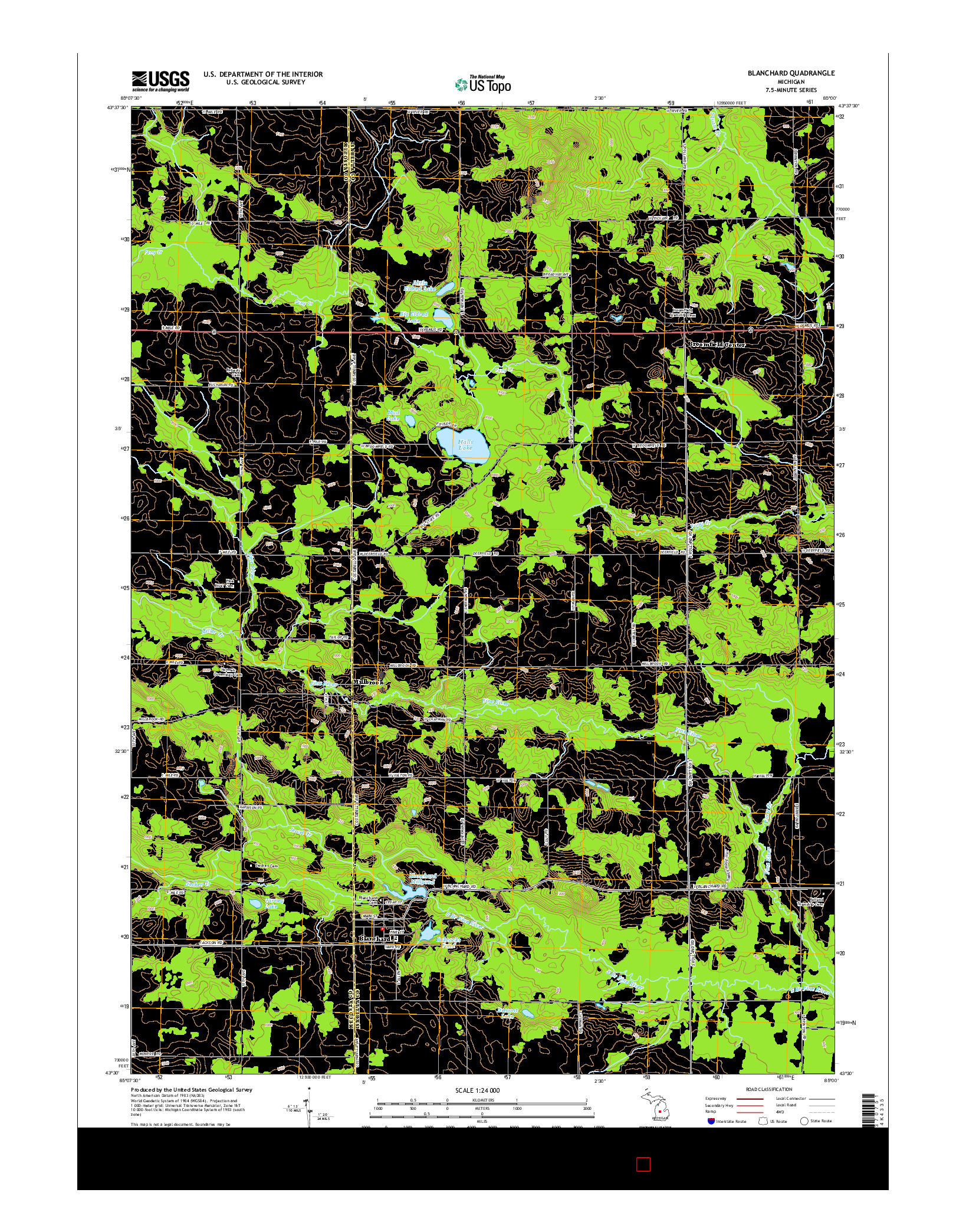 USGS US TOPO 7.5-MINUTE MAP FOR BLANCHARD, MI 2014