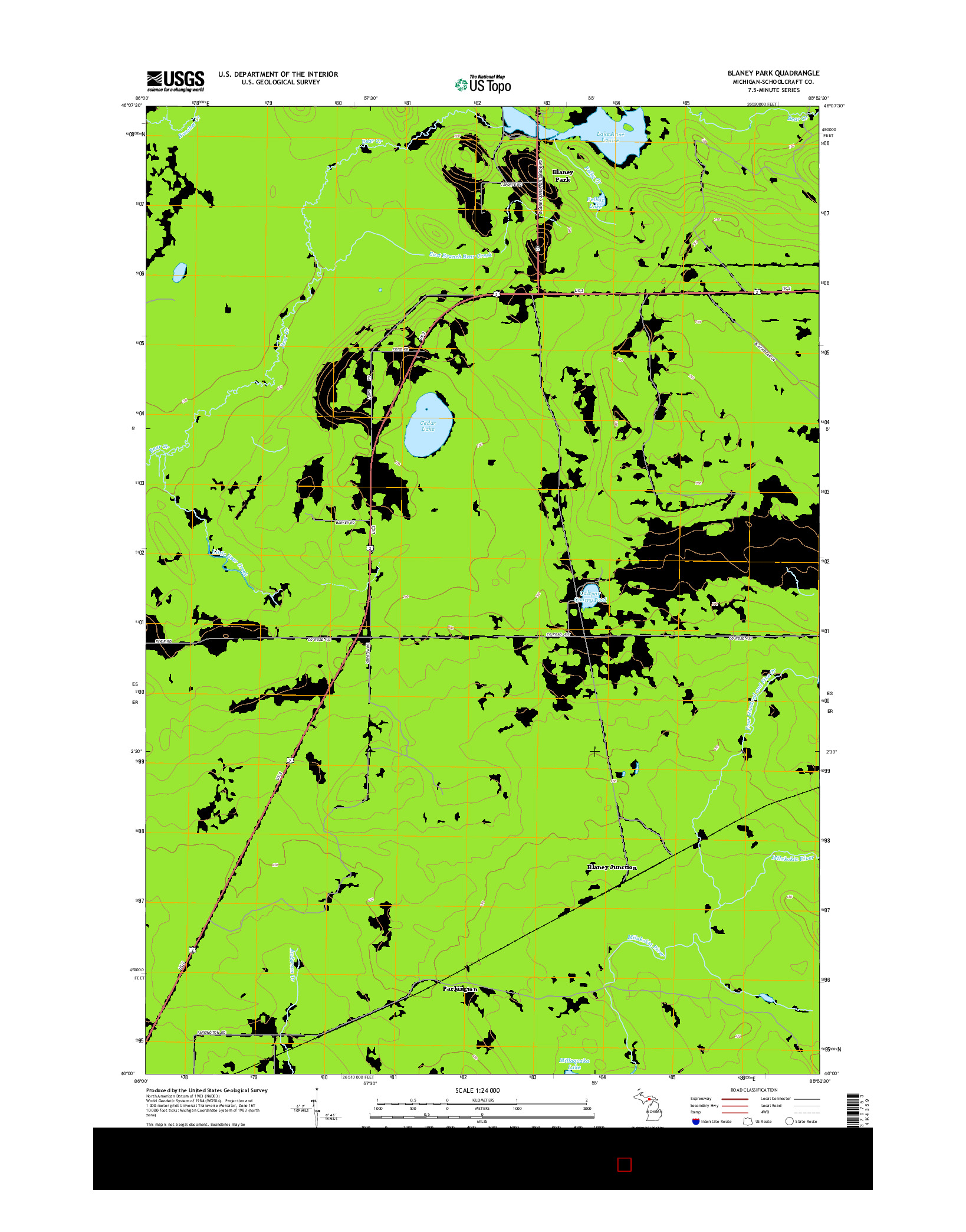 USGS US TOPO 7.5-MINUTE MAP FOR BLANEY PARK, MI 2014