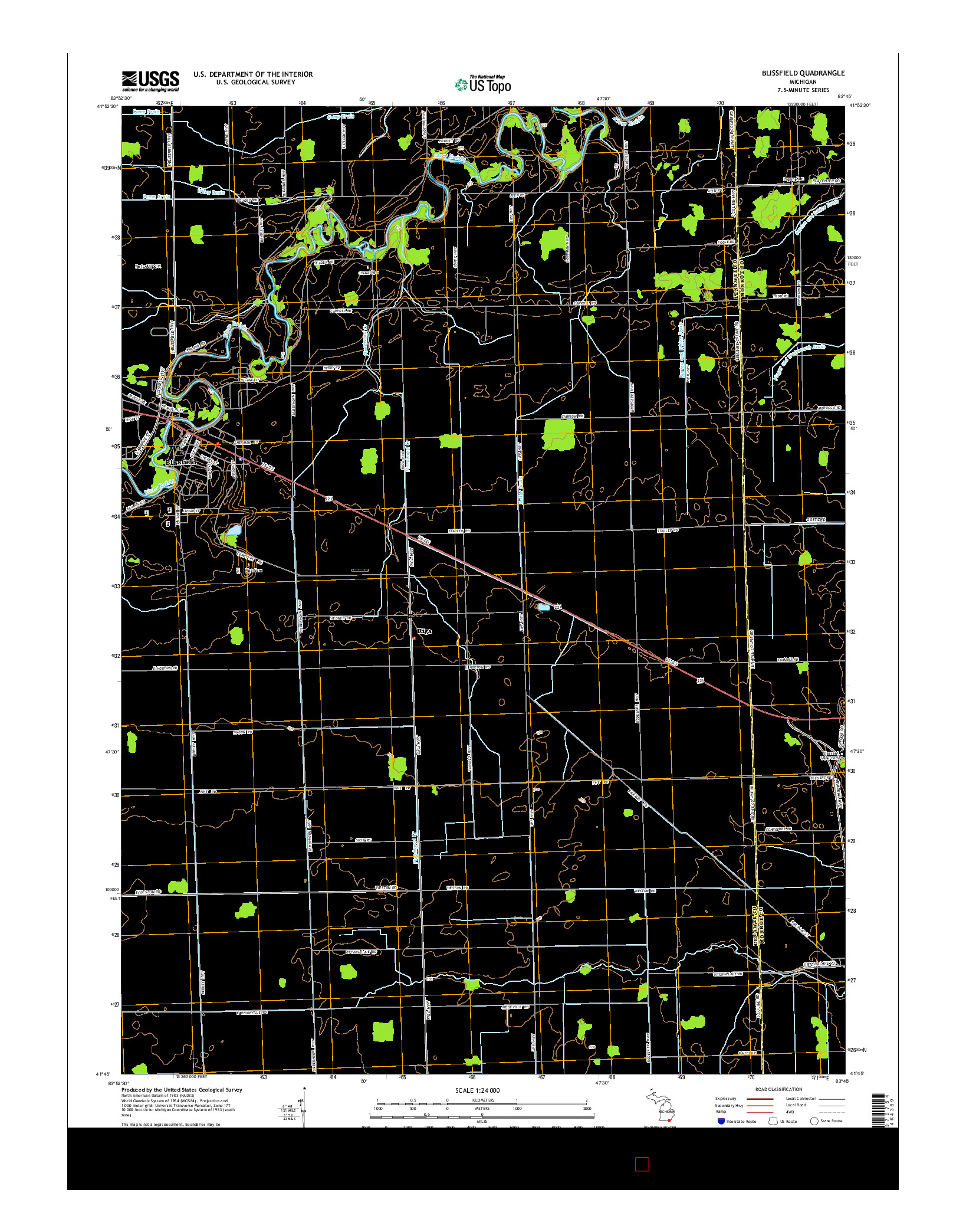 USGS US TOPO 7.5-MINUTE MAP FOR BLISSFIELD, MI 2014