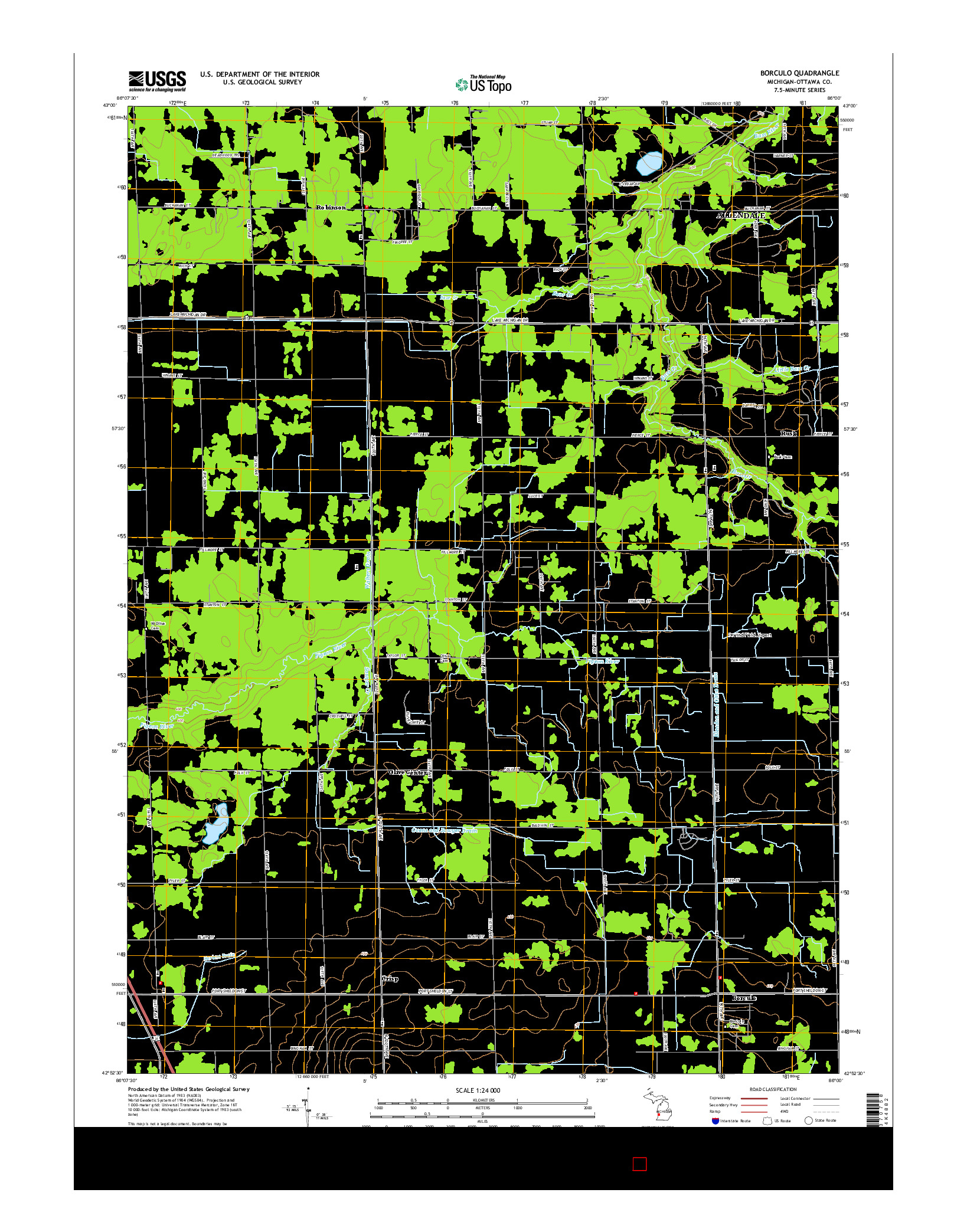 USGS US TOPO 7.5-MINUTE MAP FOR BORCULO, MI 2014