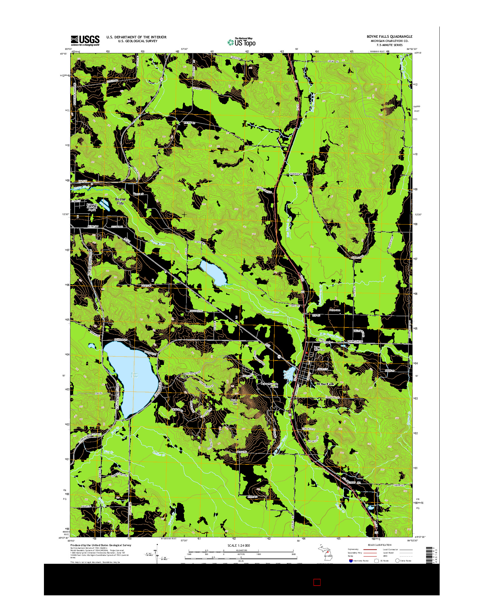 USGS US TOPO 7.5-MINUTE MAP FOR BOYNE FALLS, MI 2014