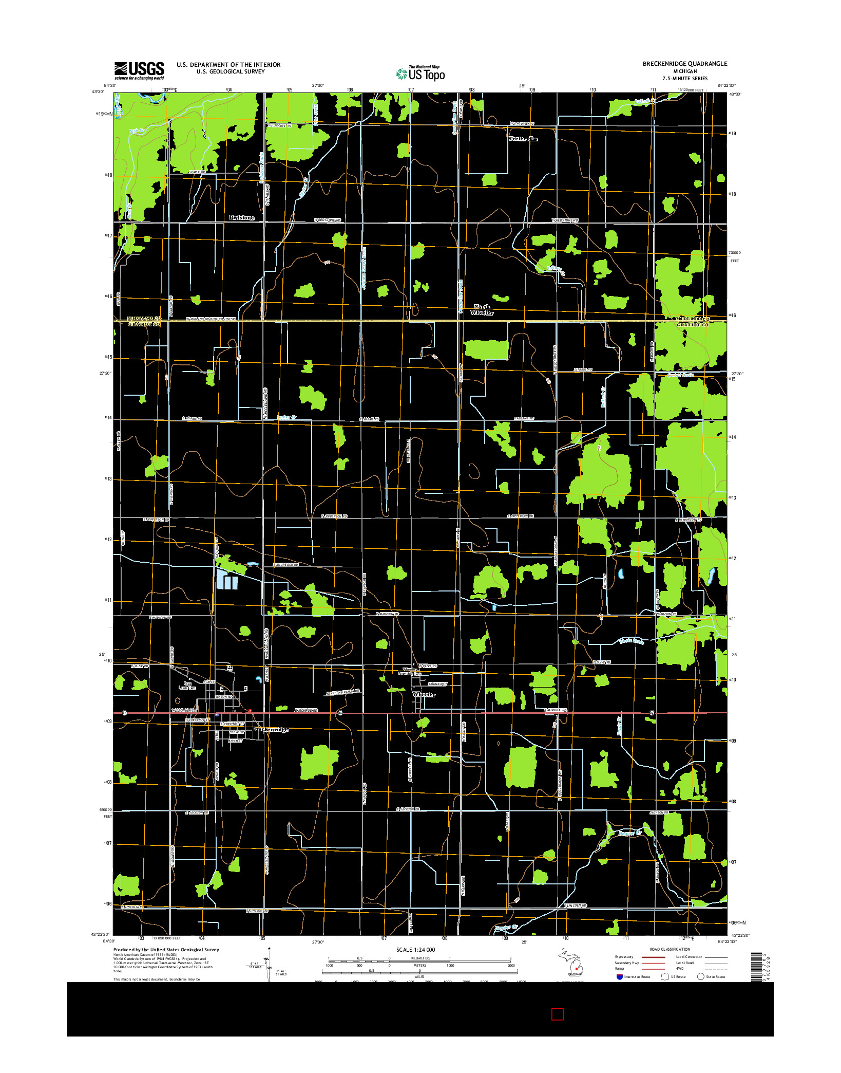 USGS US TOPO 7.5-MINUTE MAP FOR BRECKENRIDGE, MI 2014