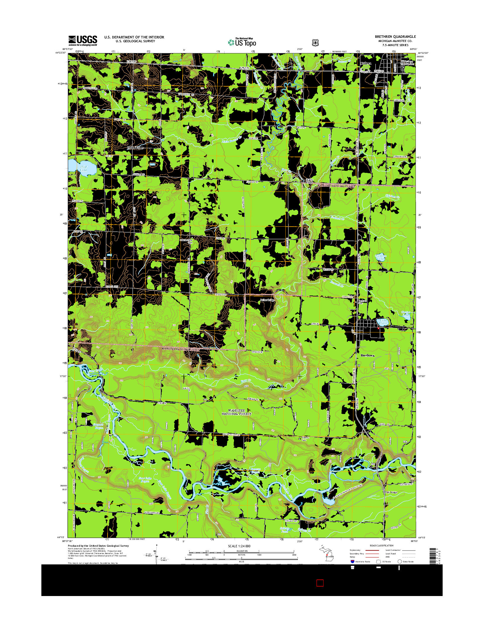 USGS US TOPO 7.5-MINUTE MAP FOR BRETHREN, MI 2014