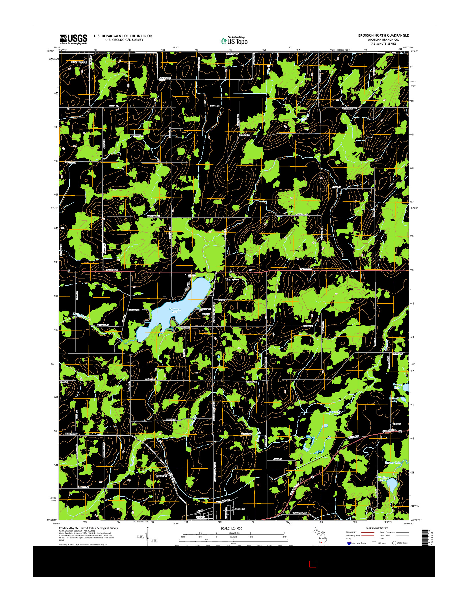 USGS US TOPO 7.5-MINUTE MAP FOR BRONSON NORTH, MI 2014