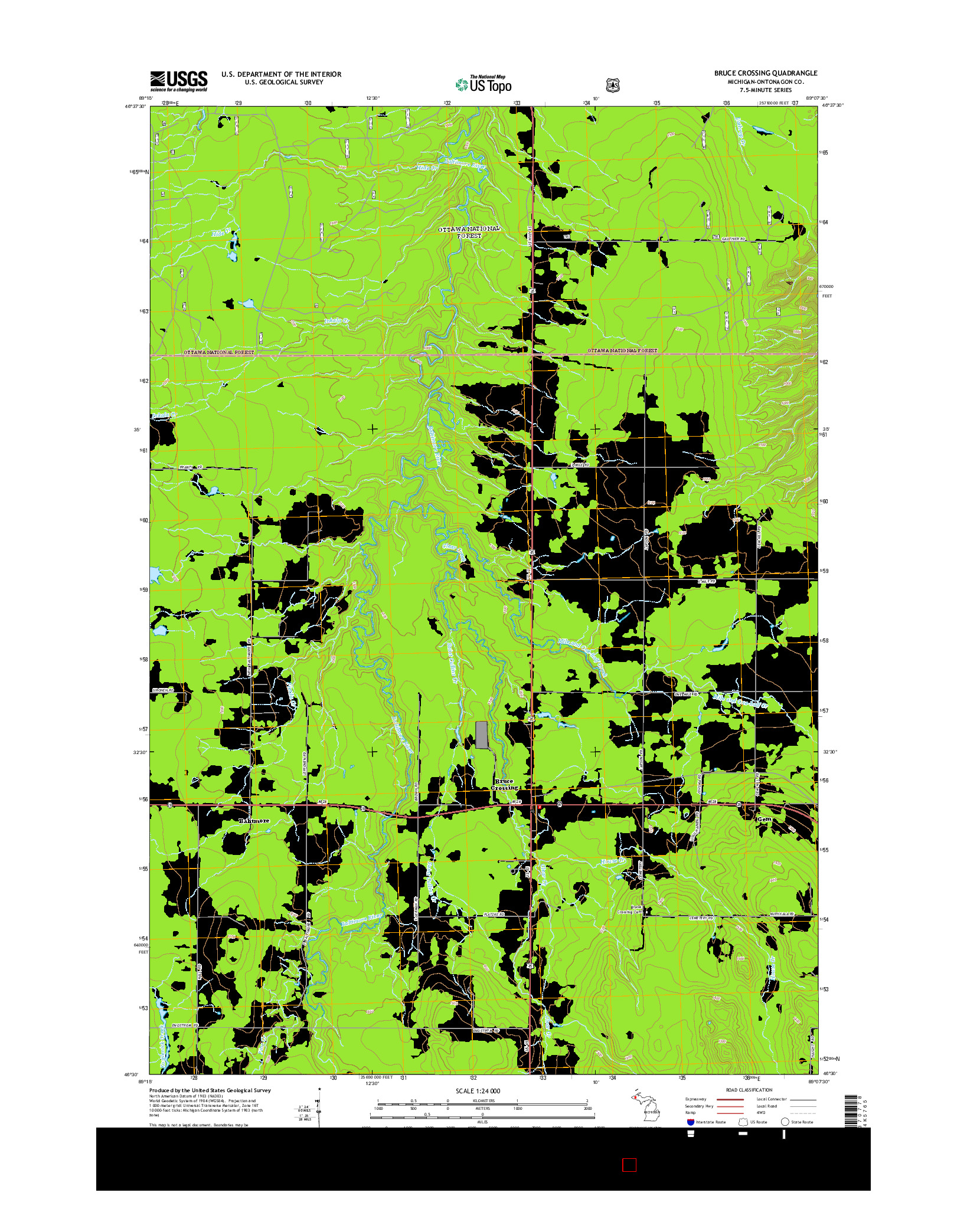 USGS US TOPO 7.5-MINUTE MAP FOR BRUCE CROSSING, MI 2014