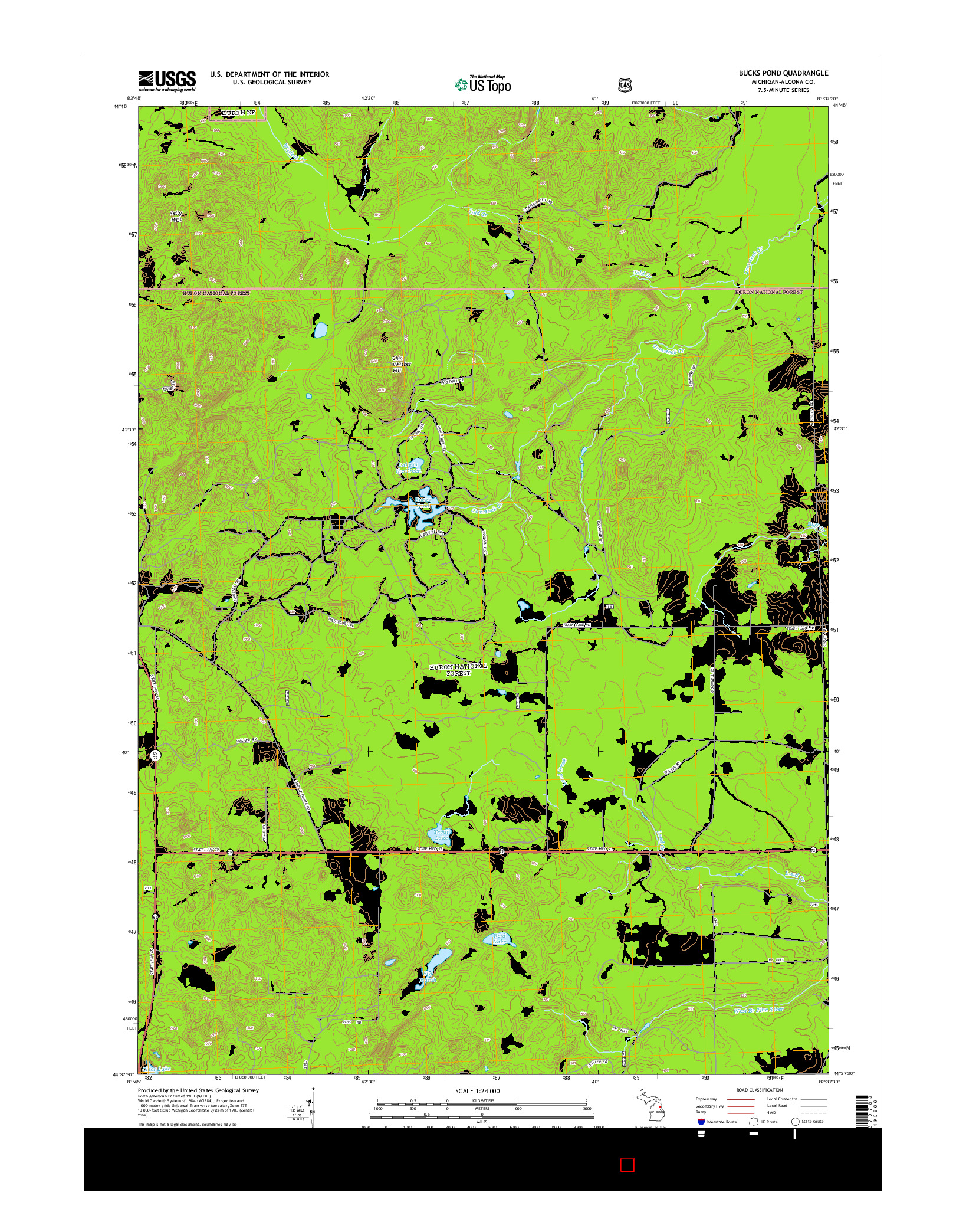 USGS US TOPO 7.5-MINUTE MAP FOR BUCKS POND, MI 2014