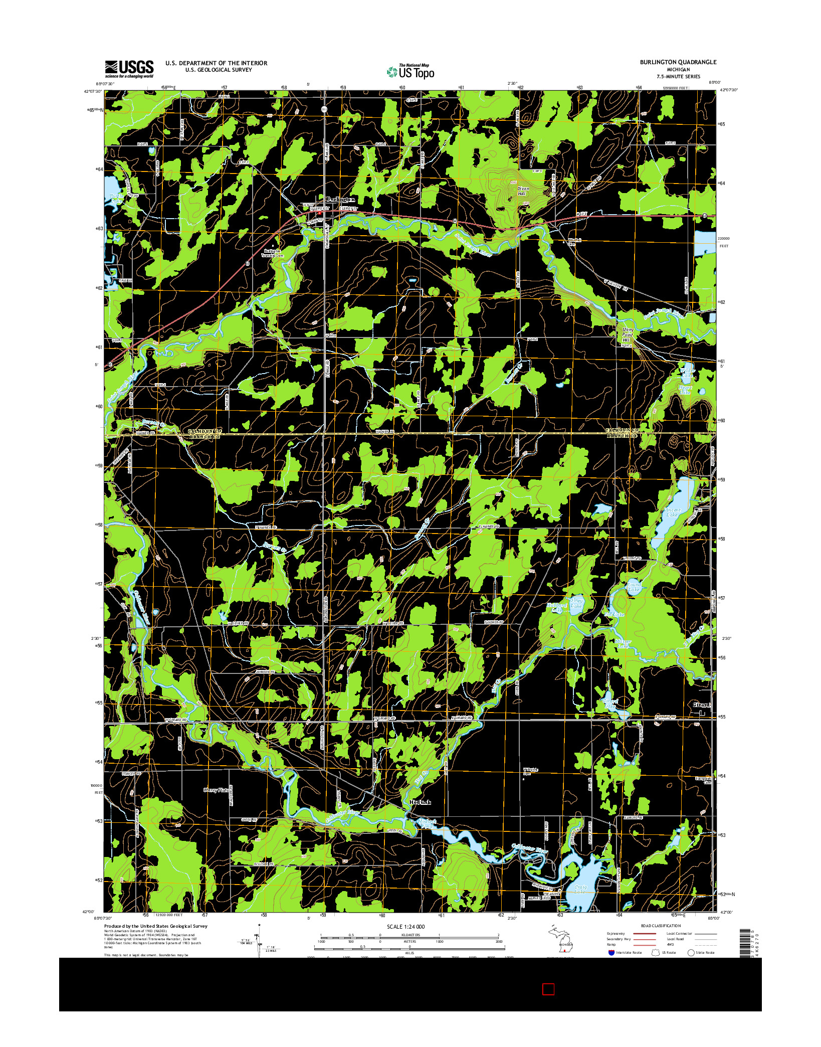 USGS US TOPO 7.5-MINUTE MAP FOR BURLINGTON, MI 2014
