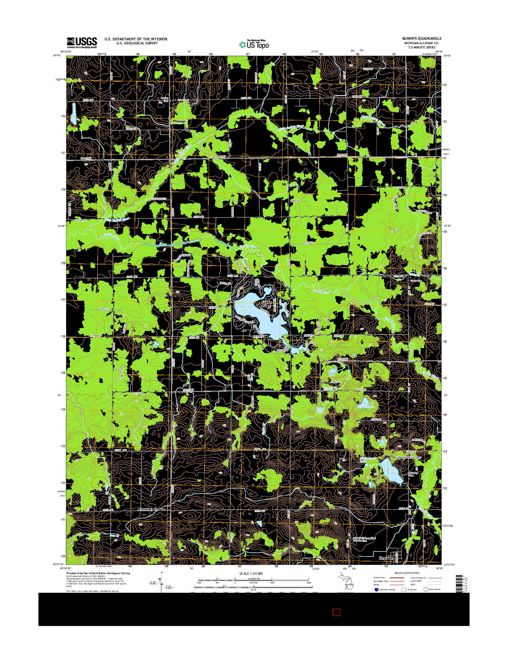 USGS US TOPO 7.5-MINUTE MAP FOR BURNIPS, MI 2014