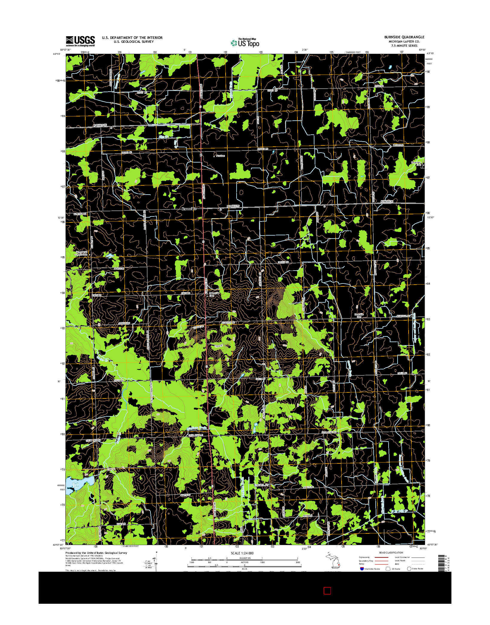 USGS US TOPO 7.5-MINUTE MAP FOR BURNSIDE, MI 2014