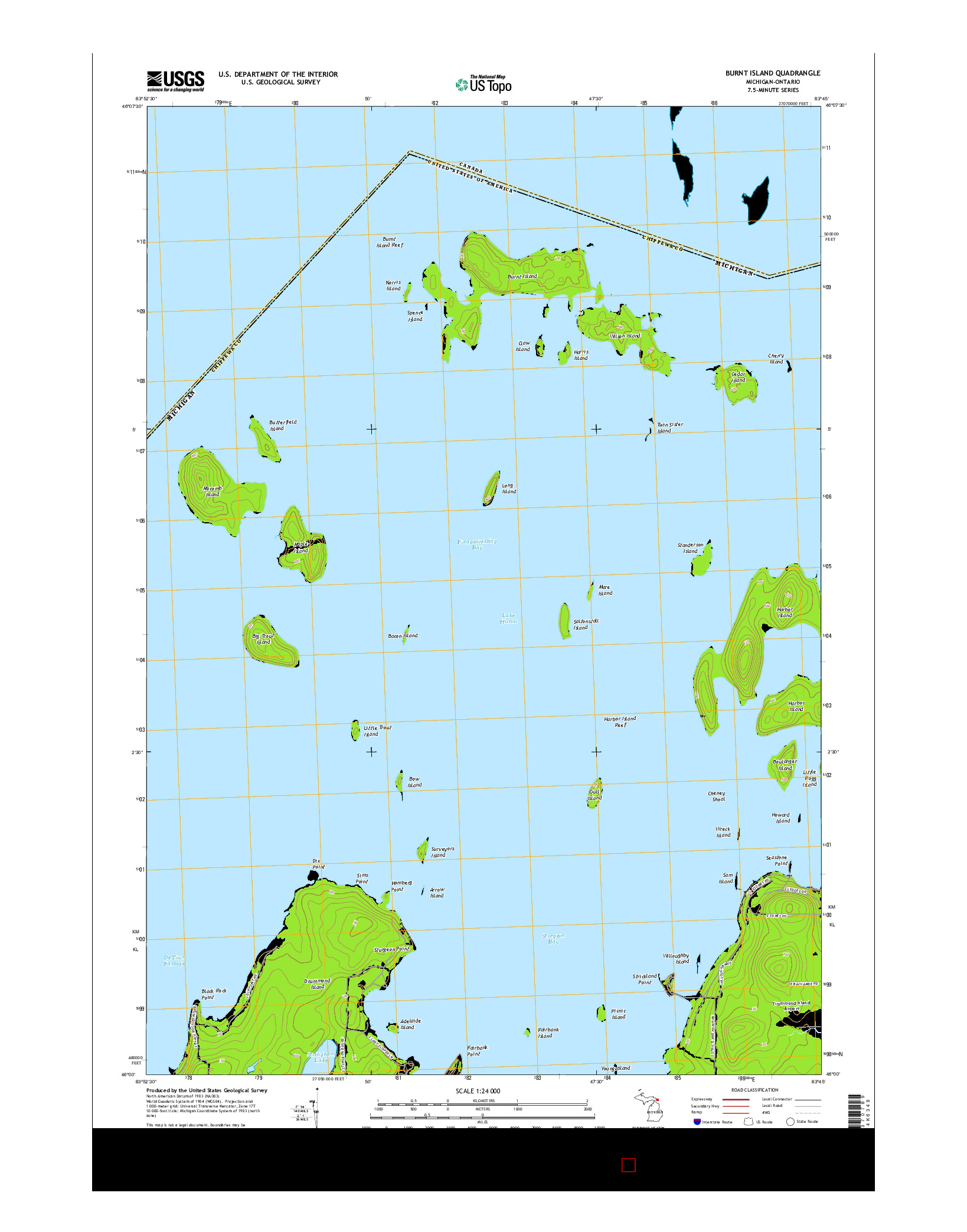 USGS US TOPO 7.5-MINUTE MAP FOR BURNT ISLAND, MI-ON 2014