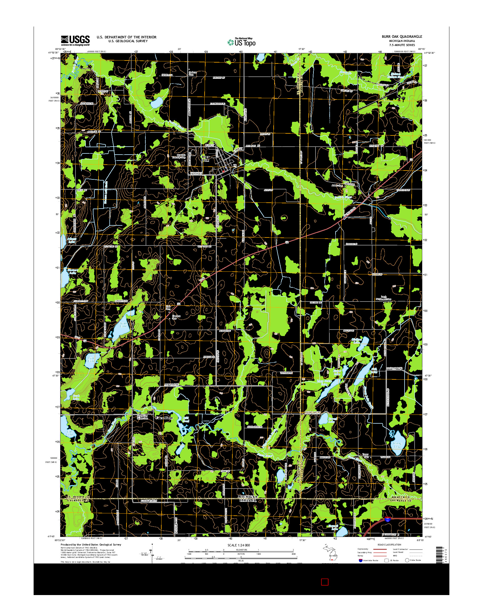 USGS US TOPO 7.5-MINUTE MAP FOR BURR OAK, MI-IN 2014
