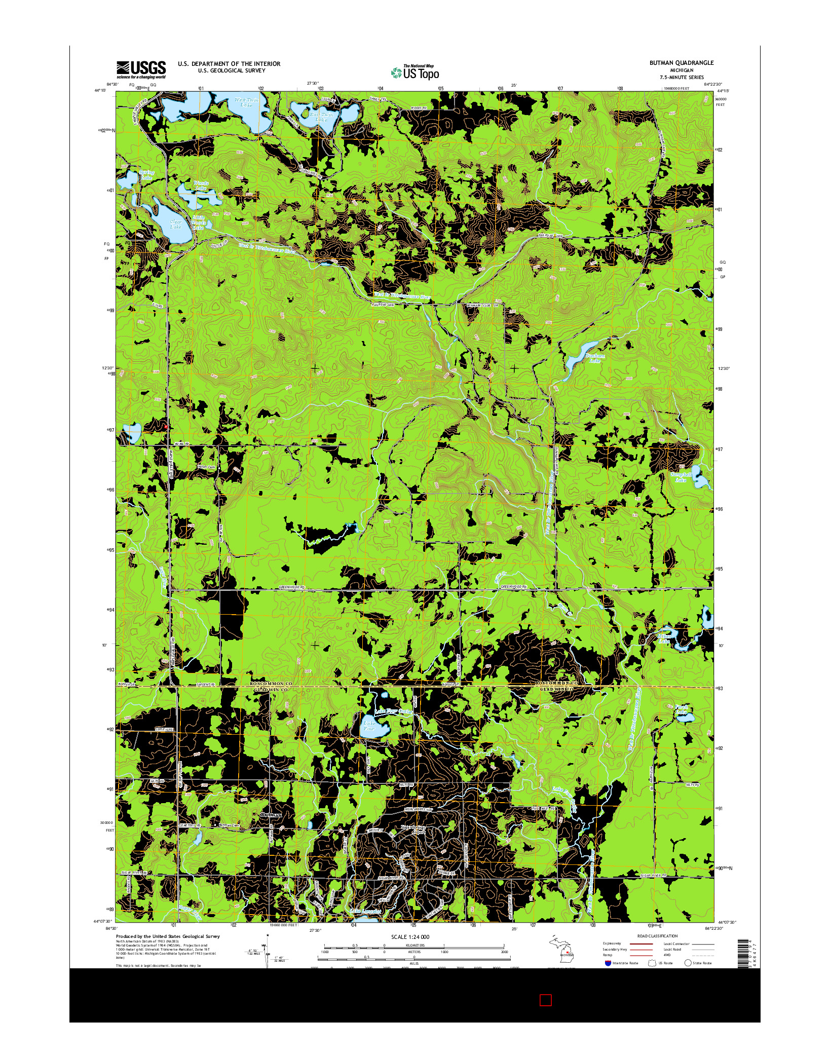 USGS US TOPO 7.5-MINUTE MAP FOR BUTMAN, MI 2014