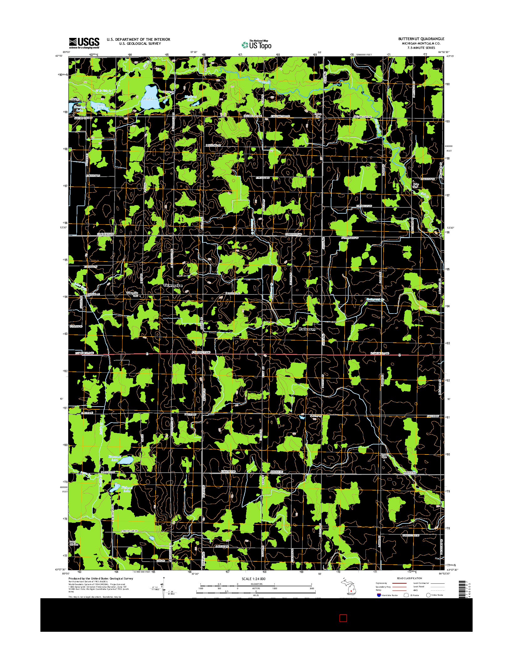 USGS US TOPO 7.5-MINUTE MAP FOR BUTTERNUT, MI 2014