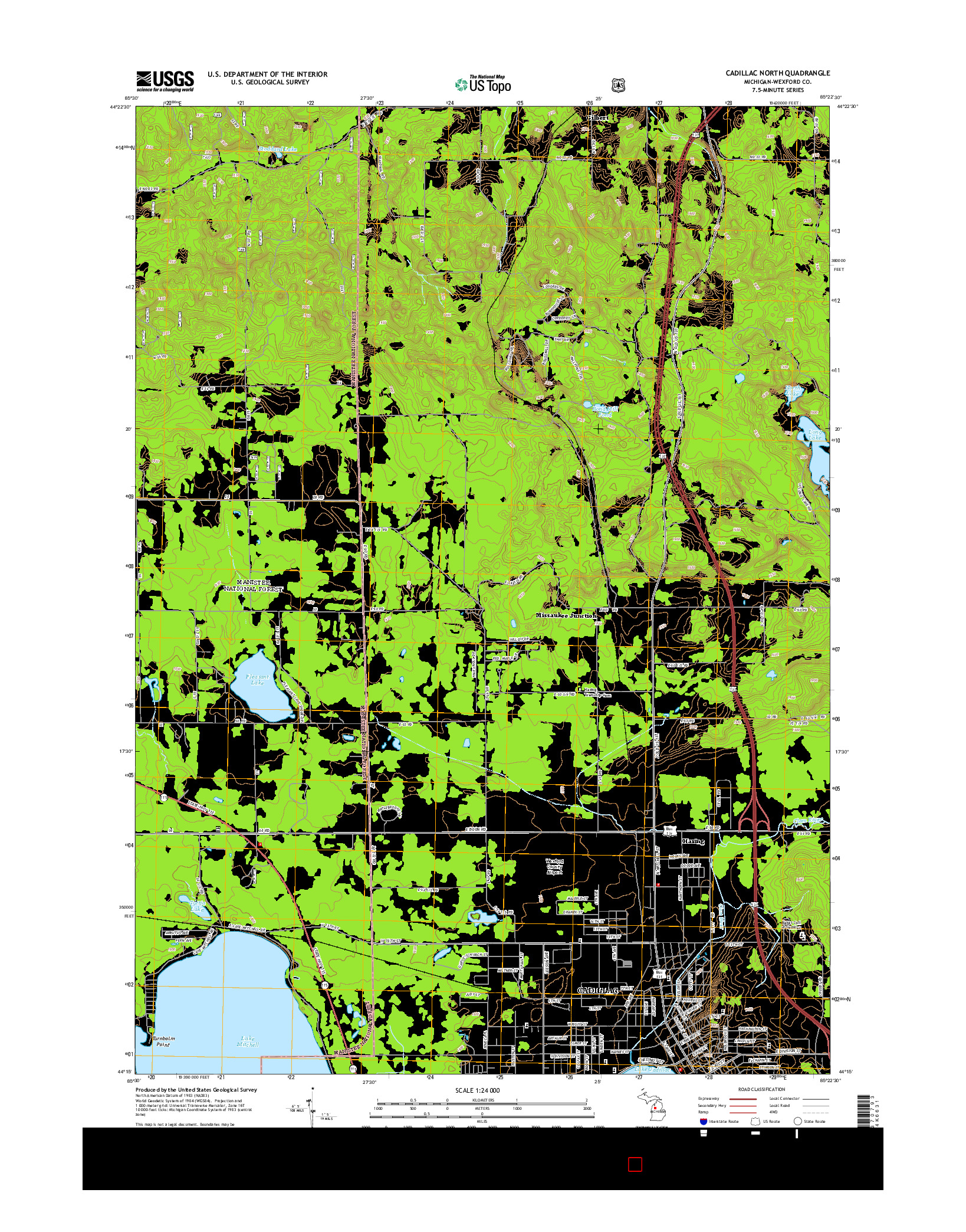 USGS US TOPO 7.5-MINUTE MAP FOR CADILLAC NORTH, MI 2014