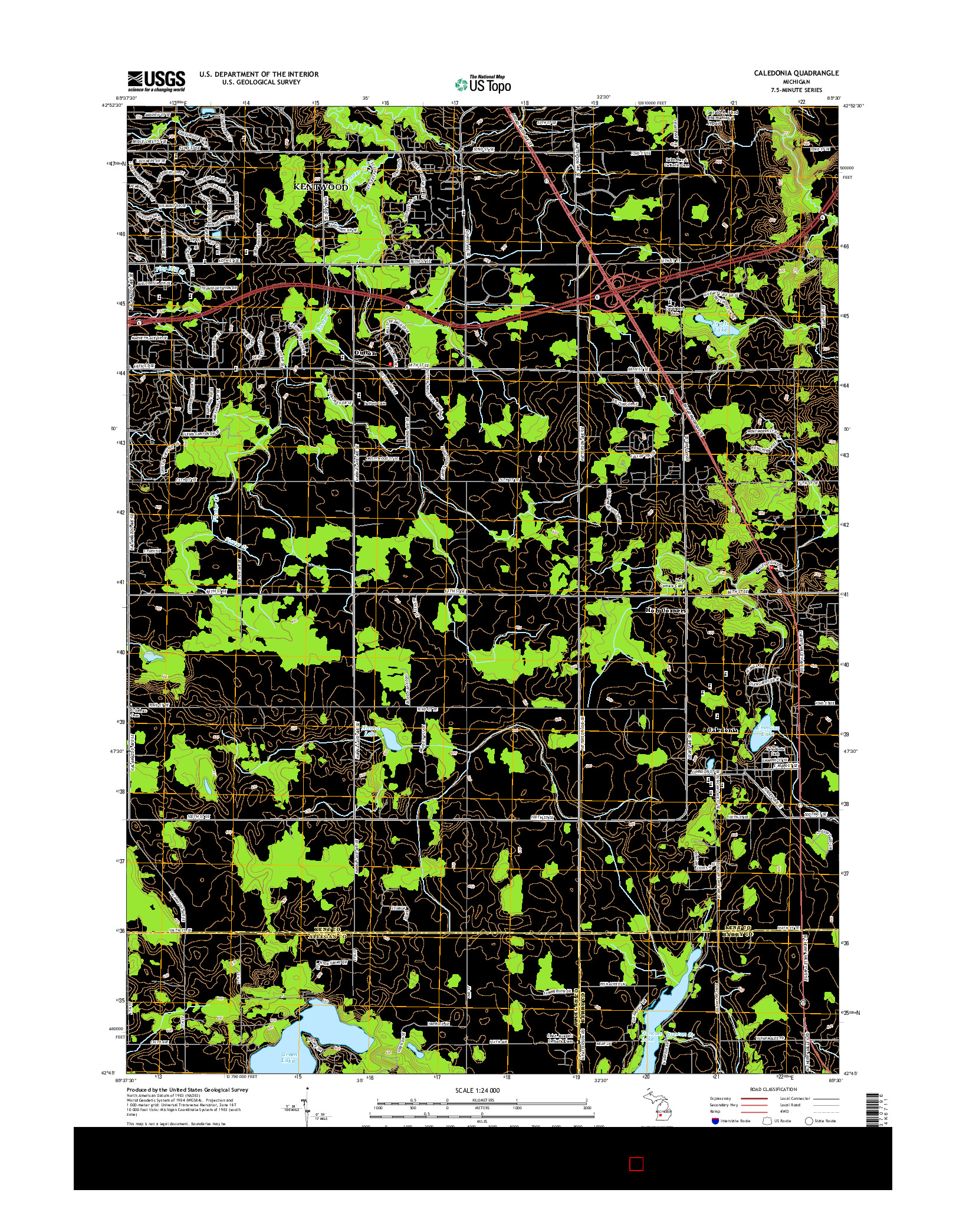 USGS US TOPO 7.5-MINUTE MAP FOR CALEDONIA, MI 2014