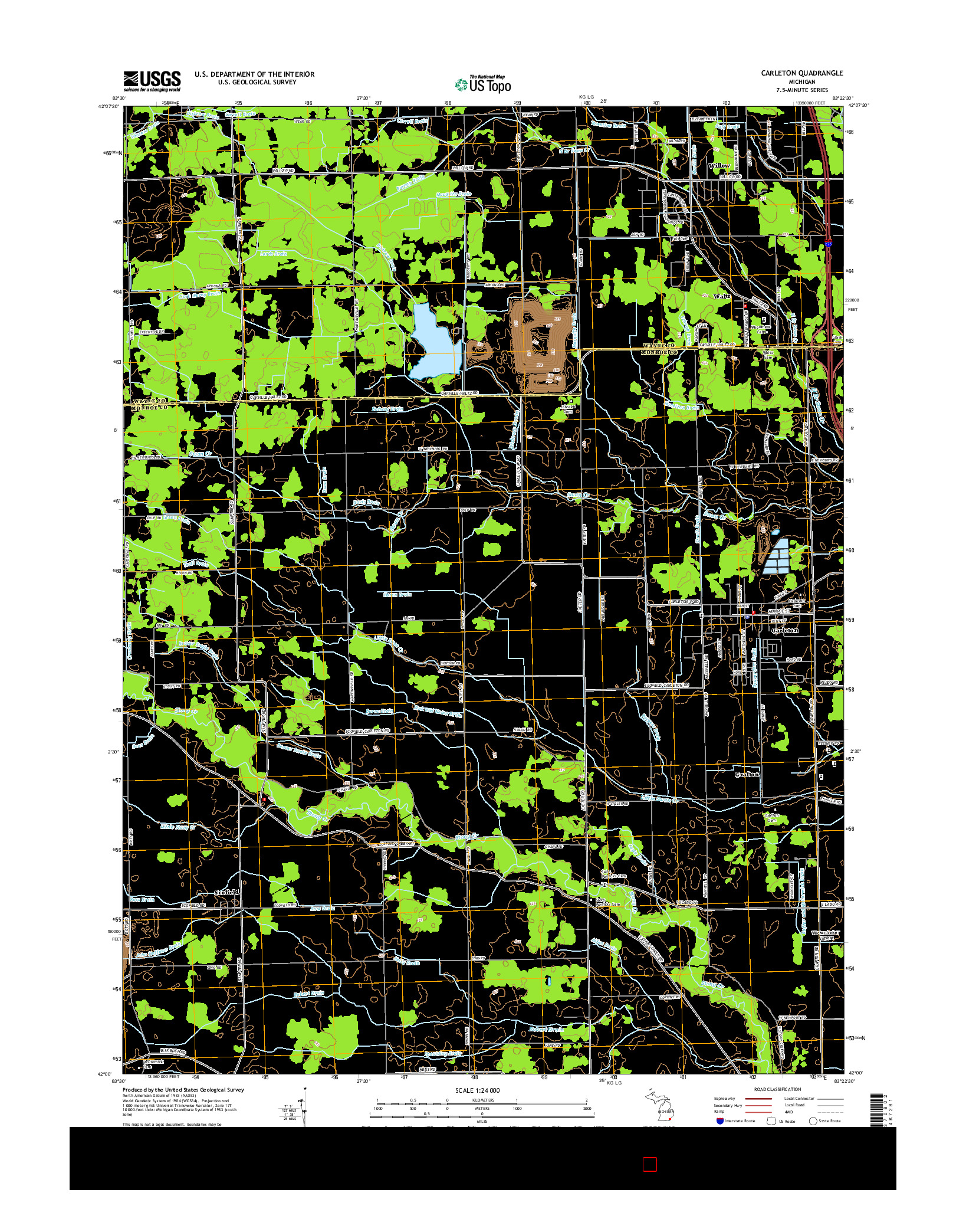 USGS US TOPO 7.5-MINUTE MAP FOR CARLETON, MI 2014