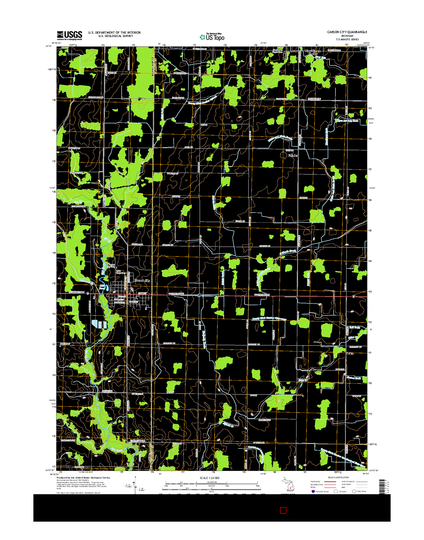 USGS US TOPO 7.5-MINUTE MAP FOR CARSON CITY, MI 2014