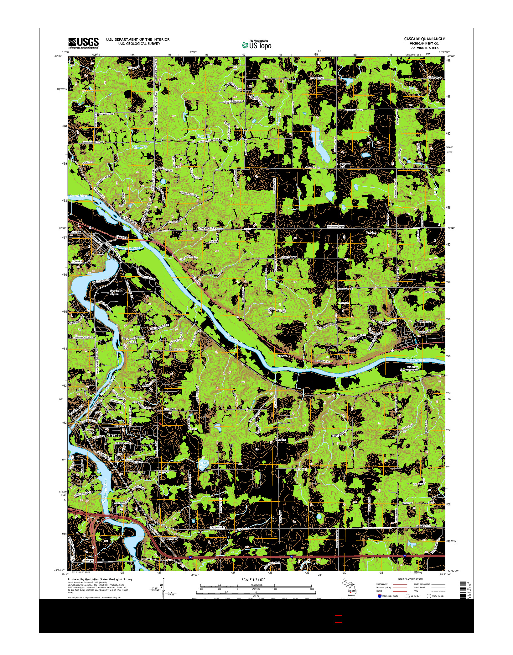 USGS US TOPO 7.5-MINUTE MAP FOR CASCADE, MI 2014