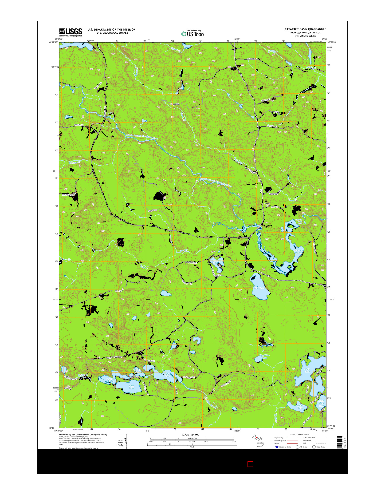 USGS US TOPO 7.5-MINUTE MAP FOR CATARACT BASIN, MI 2014