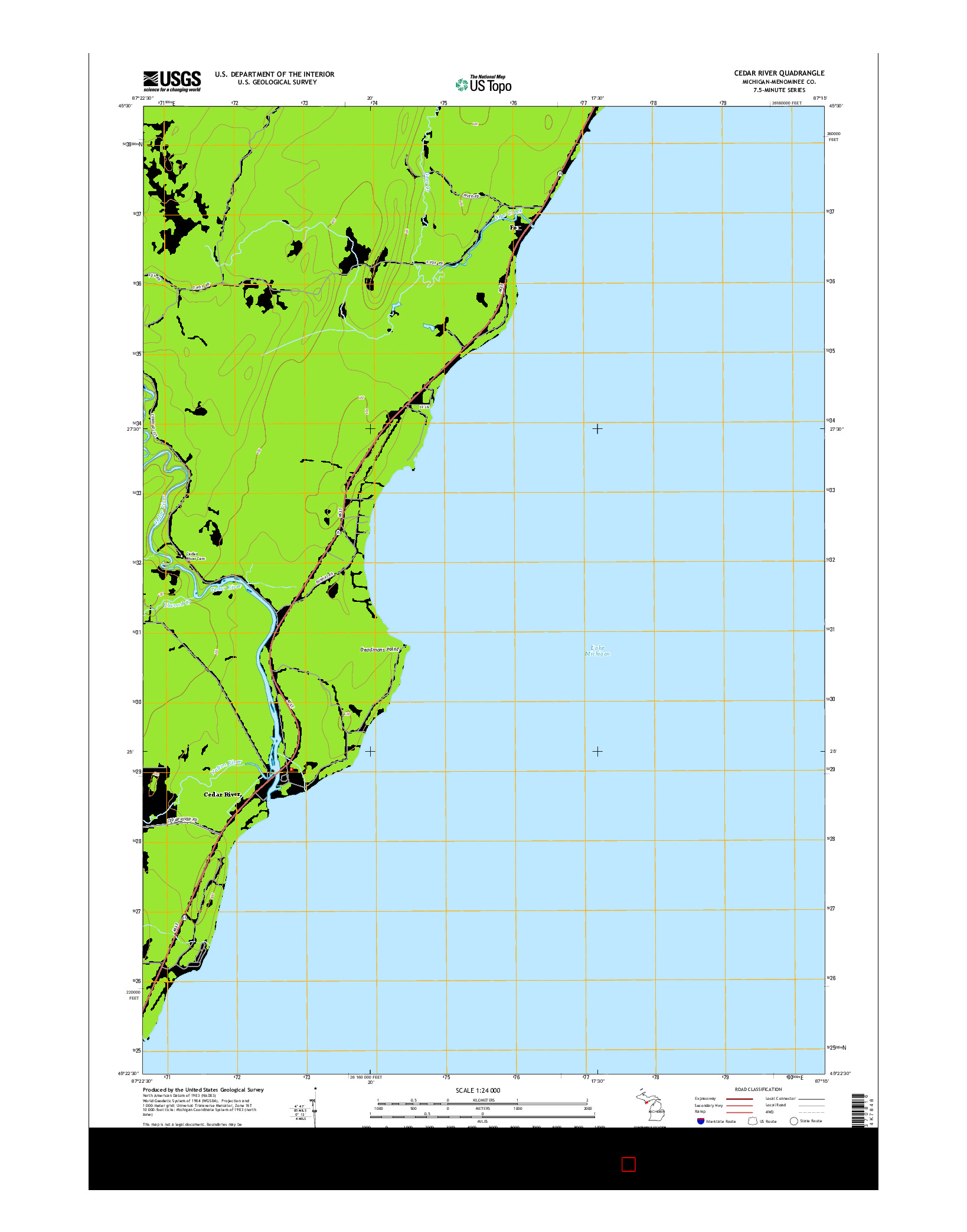 USGS US TOPO 7.5-MINUTE MAP FOR CEDAR RIVER, MI 2014