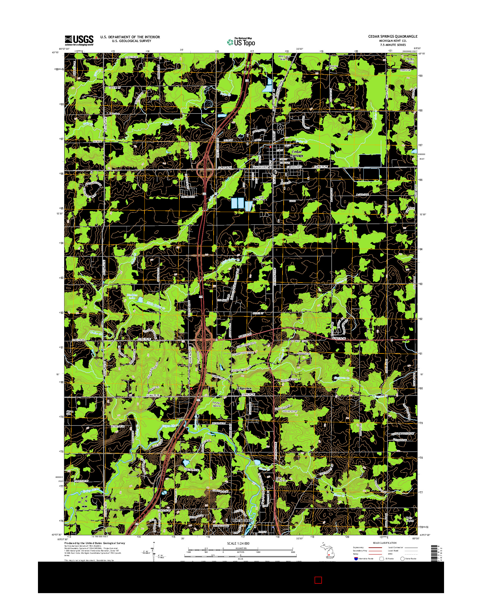 USGS US TOPO 7.5-MINUTE MAP FOR CEDAR SPRINGS, MI 2014