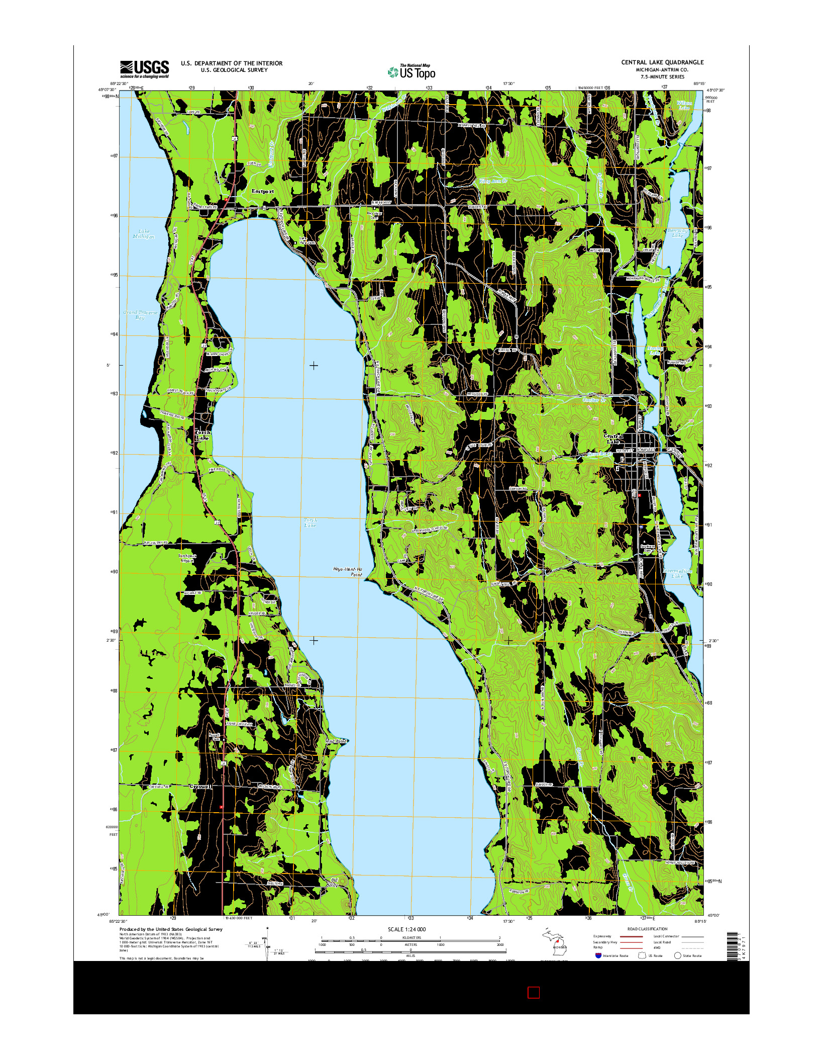 USGS US TOPO 7.5-MINUTE MAP FOR CENTRAL LAKE, MI 2014